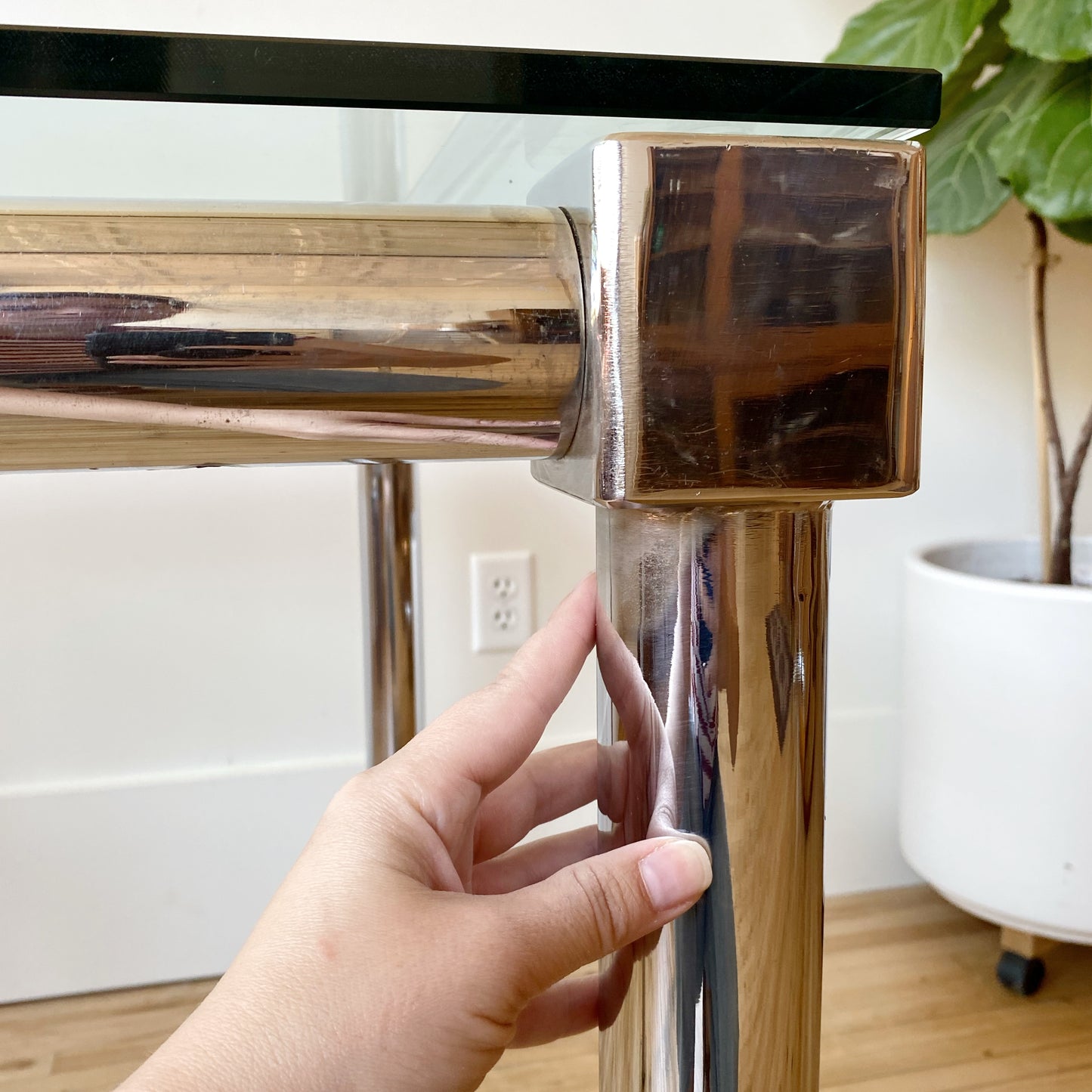 Vintage Modern Chrome + Glass Dining Table (29" square)