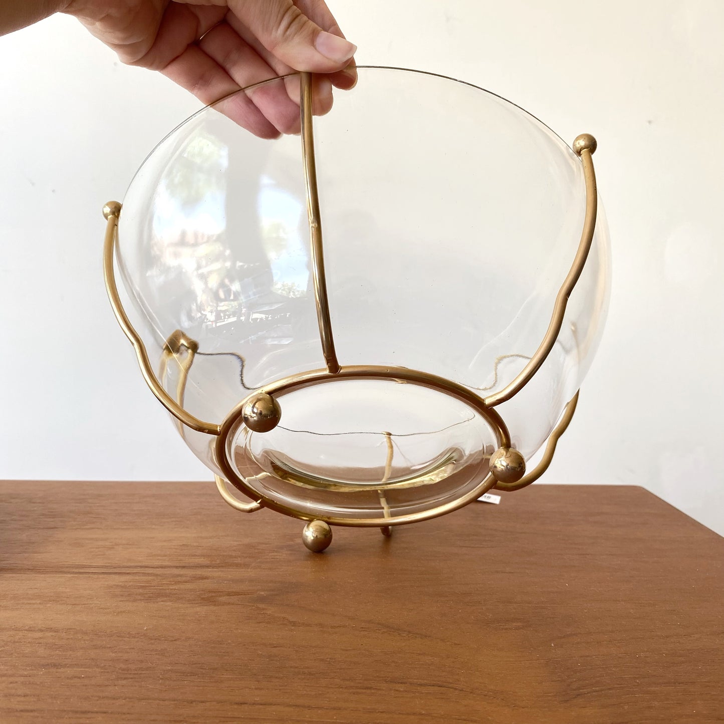Vintage Glass Bowl With Brass Footed Holder
