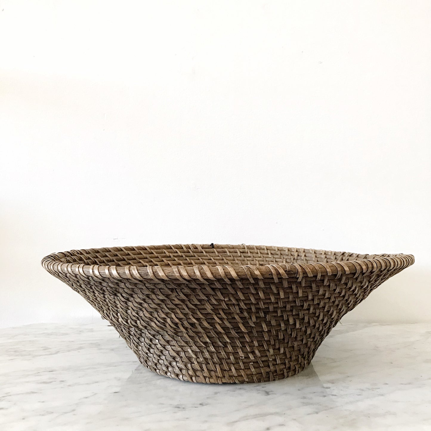 XL Vintage Woven Dark Wicker Bowl, 18.25”