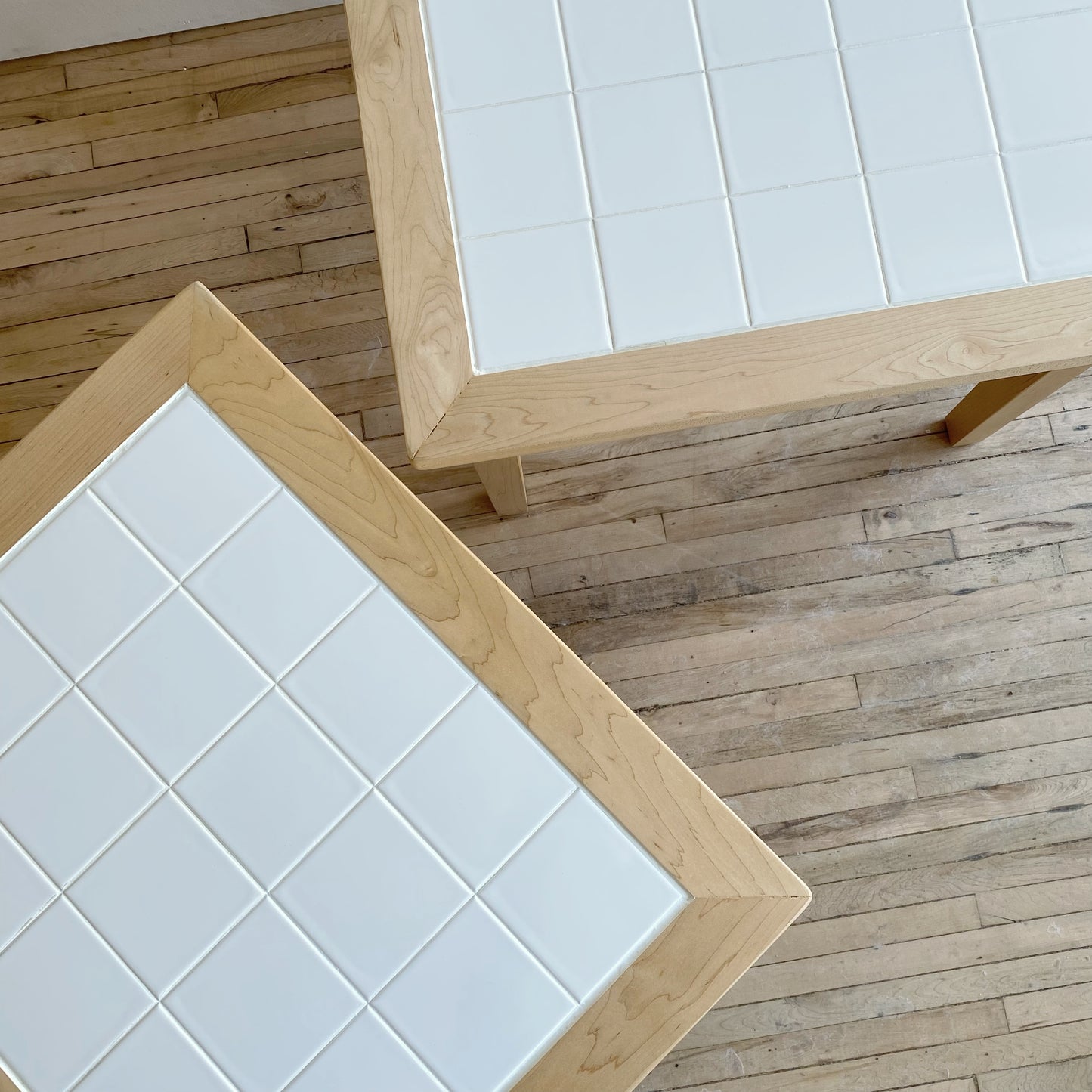 Vintage 90's Maple + White Tile Tables, Choose
