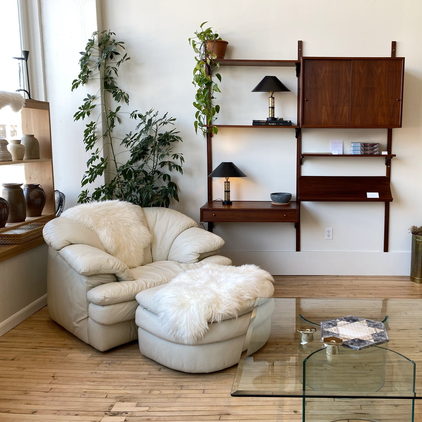 Vintage Slouchy Leather Chair + Ottoman