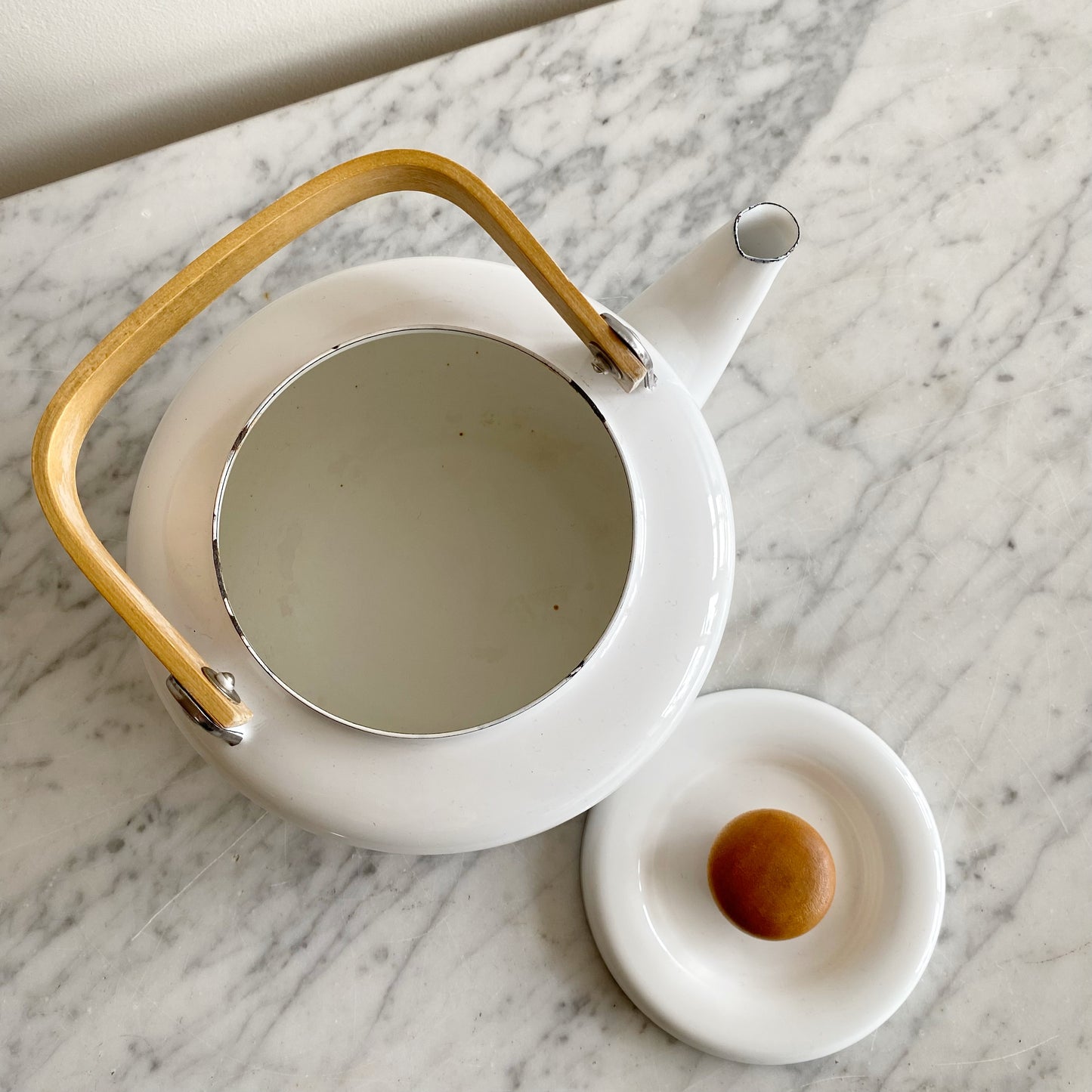 Vintage Enamel Tea Kettle with Floral Design