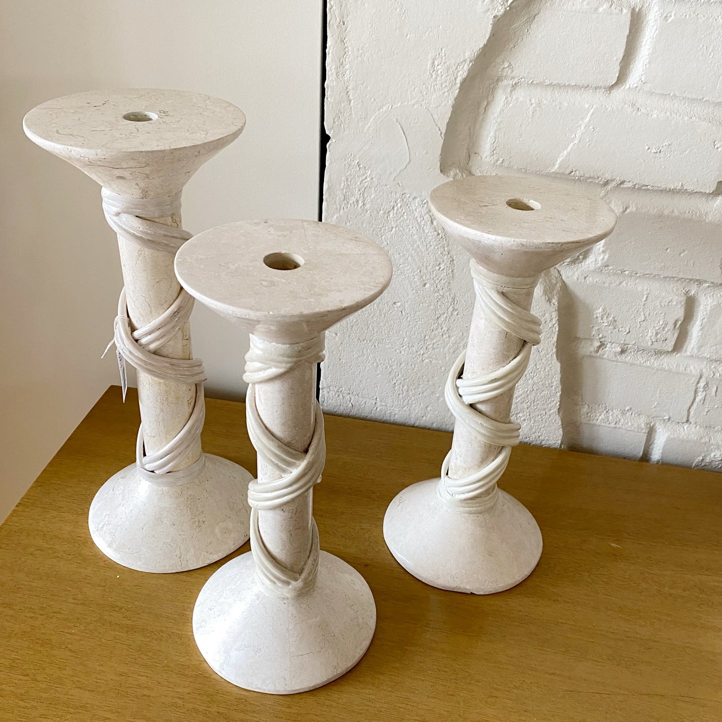 Trio of Oversized Vintage Soapstone Candle Holders