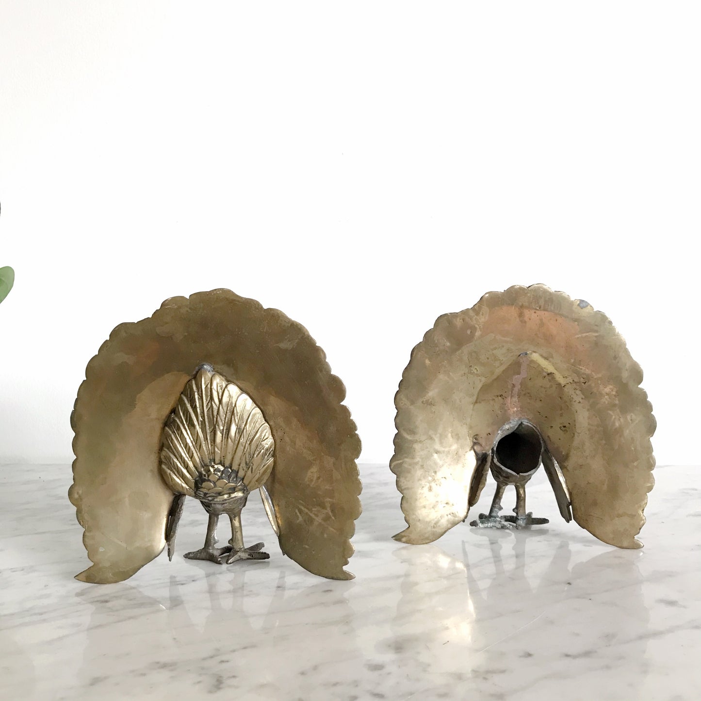 Vintage Brass Peacock Bookends