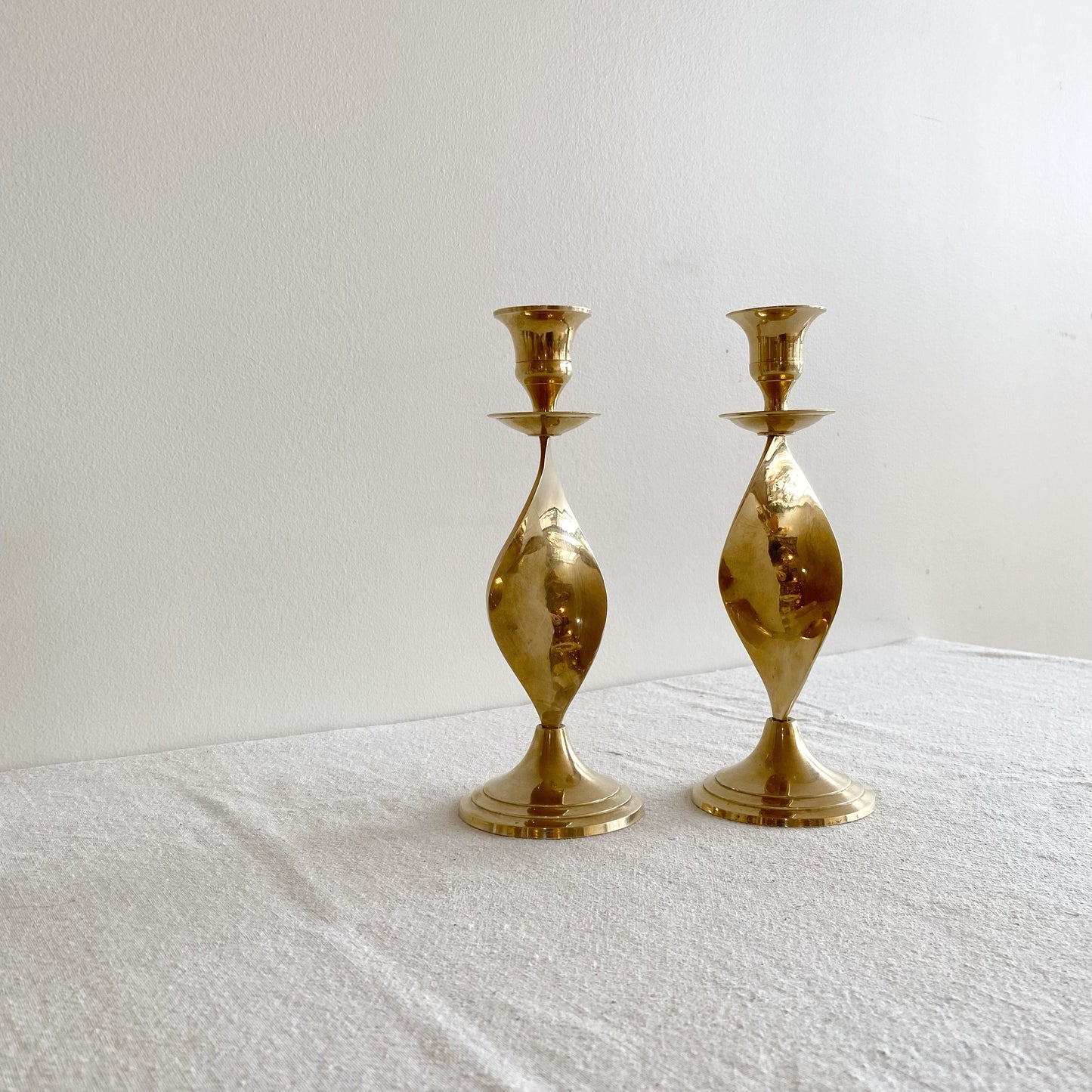 Pair of Mid-Century Spiral Brass Candle Holders