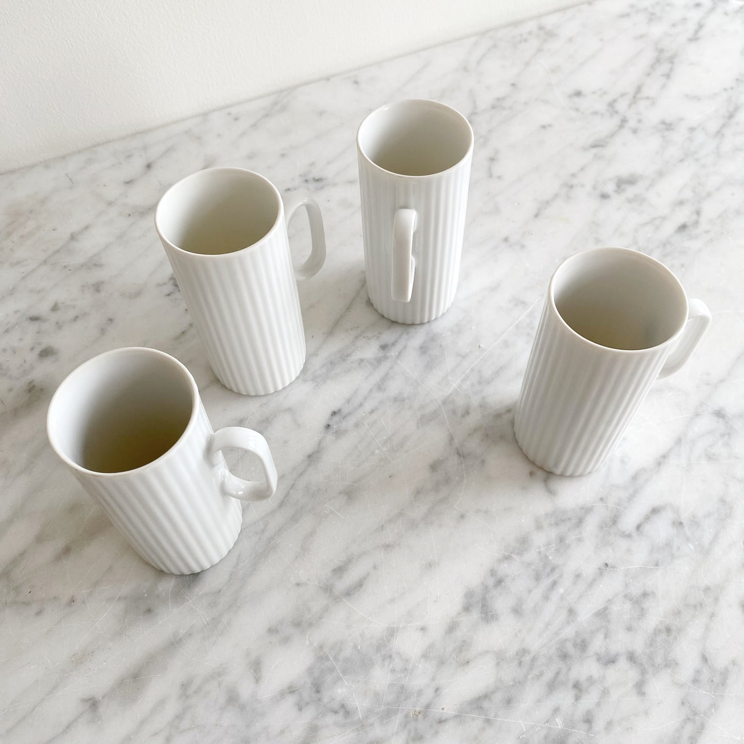 Set of 4 Ribbed Porcelain Espresso Cups