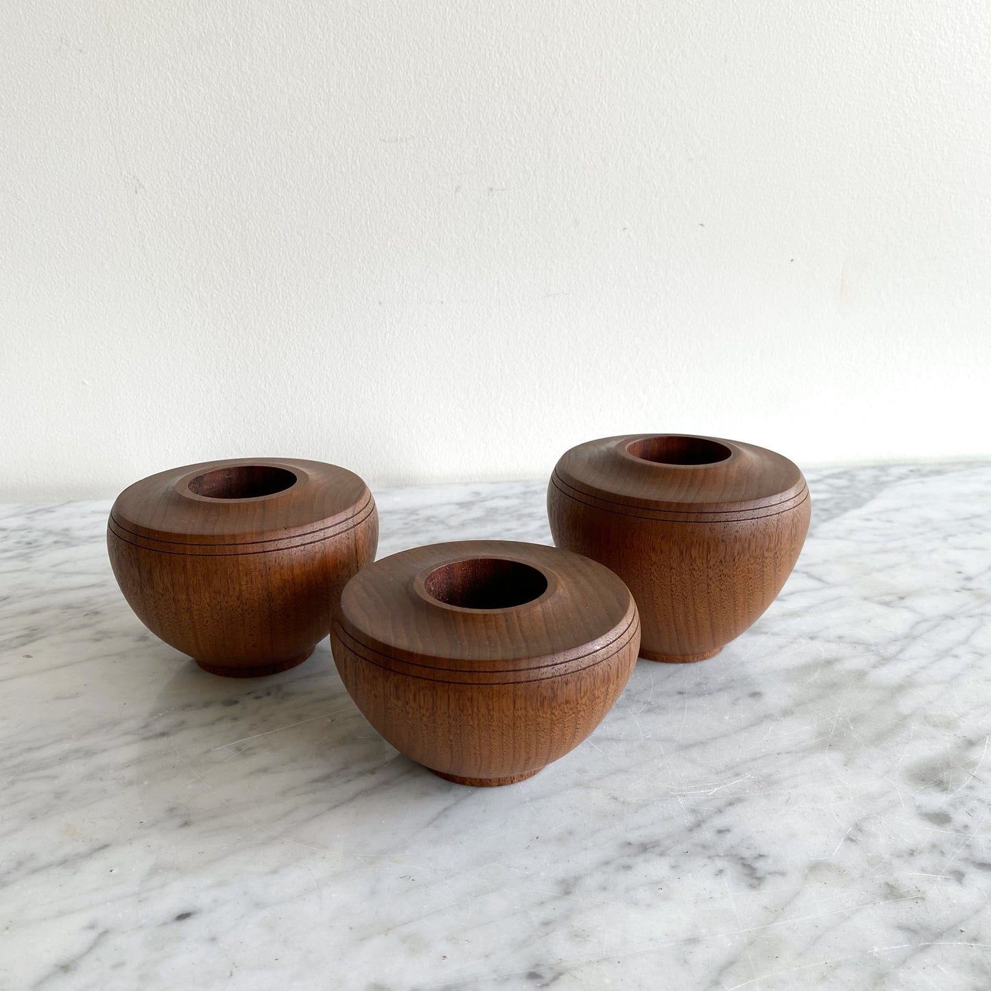 Trio of Vintage Turned Walnut Wood Candle Holders