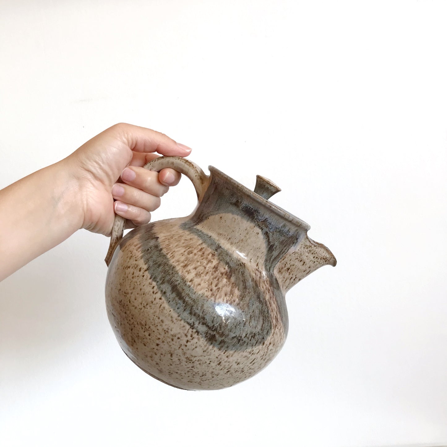 Vintage Stoneware Pitcher, Abstract Strokes