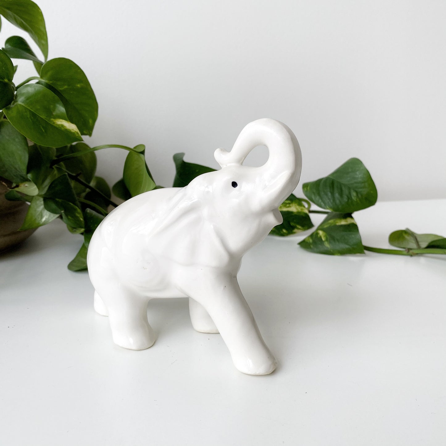 Vintage White Ceramic Elephant Figure