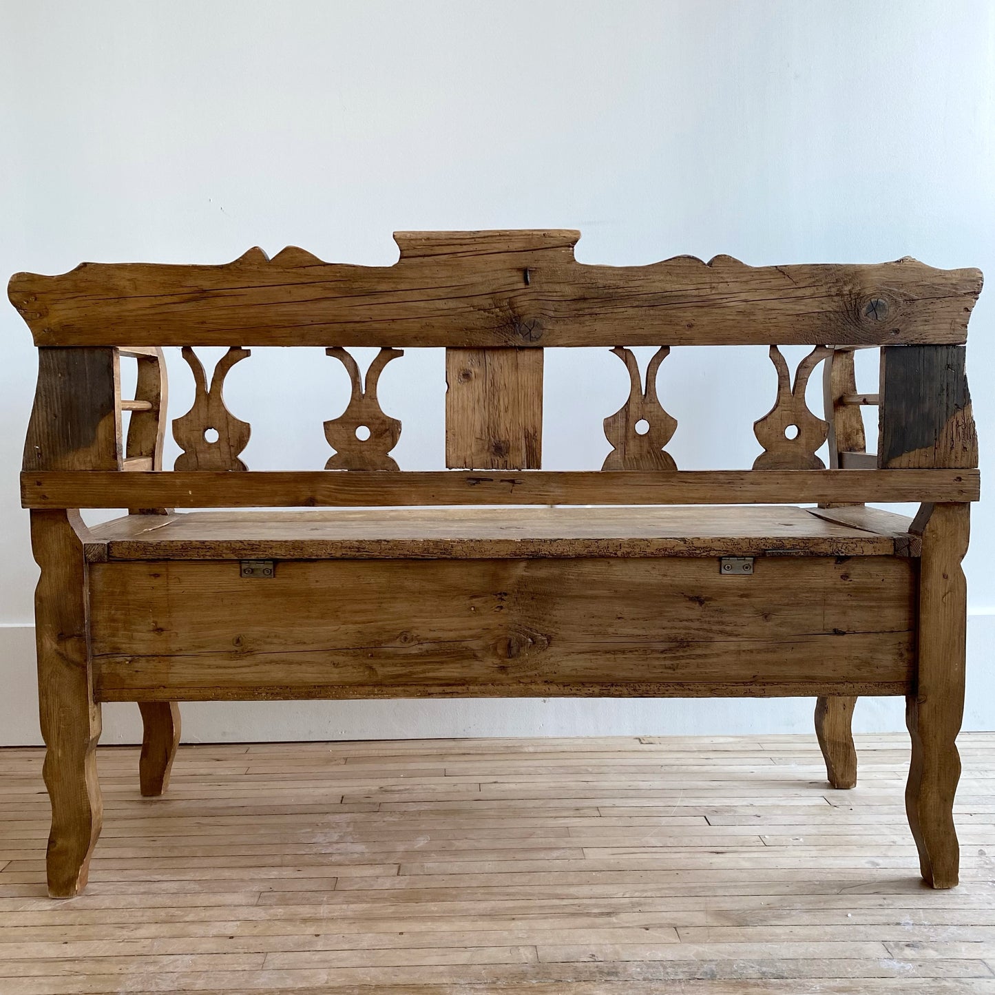 Vintage Swedish Pine Bench with Storage