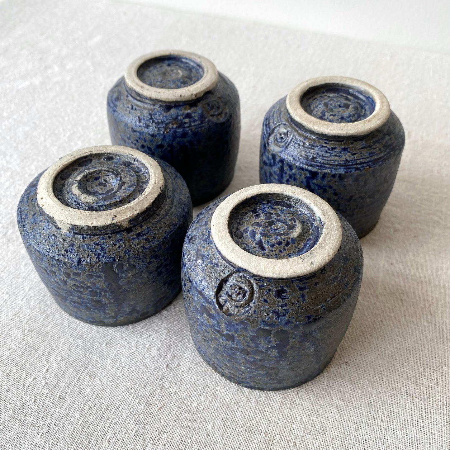 Set of 4 Vintage Pottery Cups, Ink