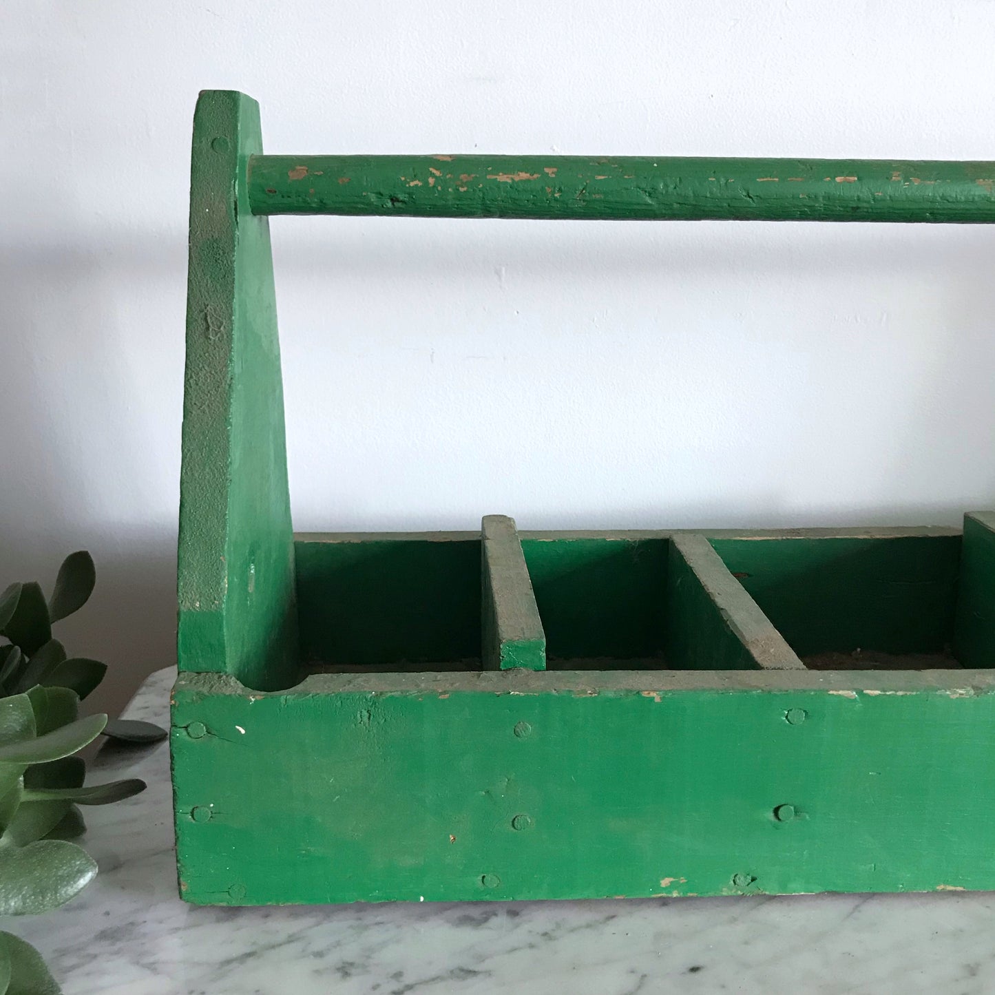 XL Vintage Primitive Wooden Caddy Box, 28.5"
