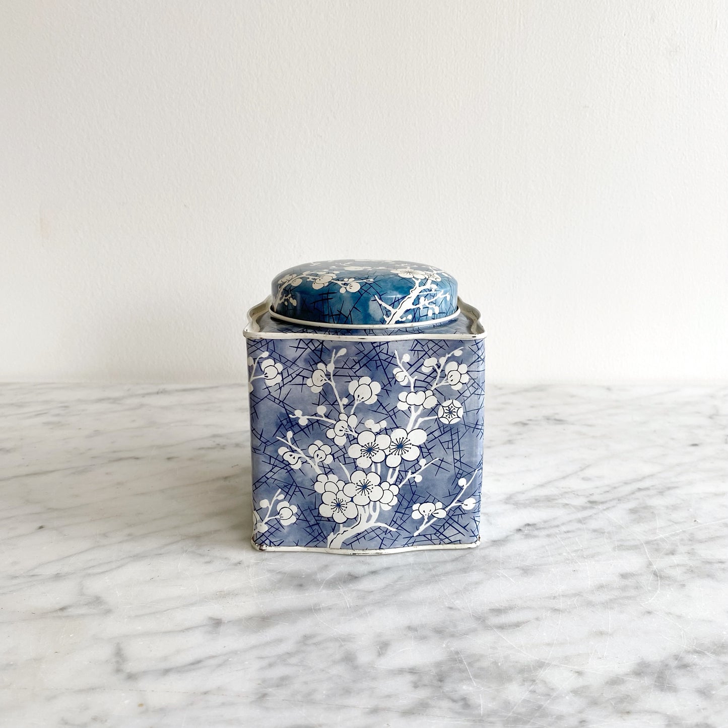 Vintage Blue And White Tin