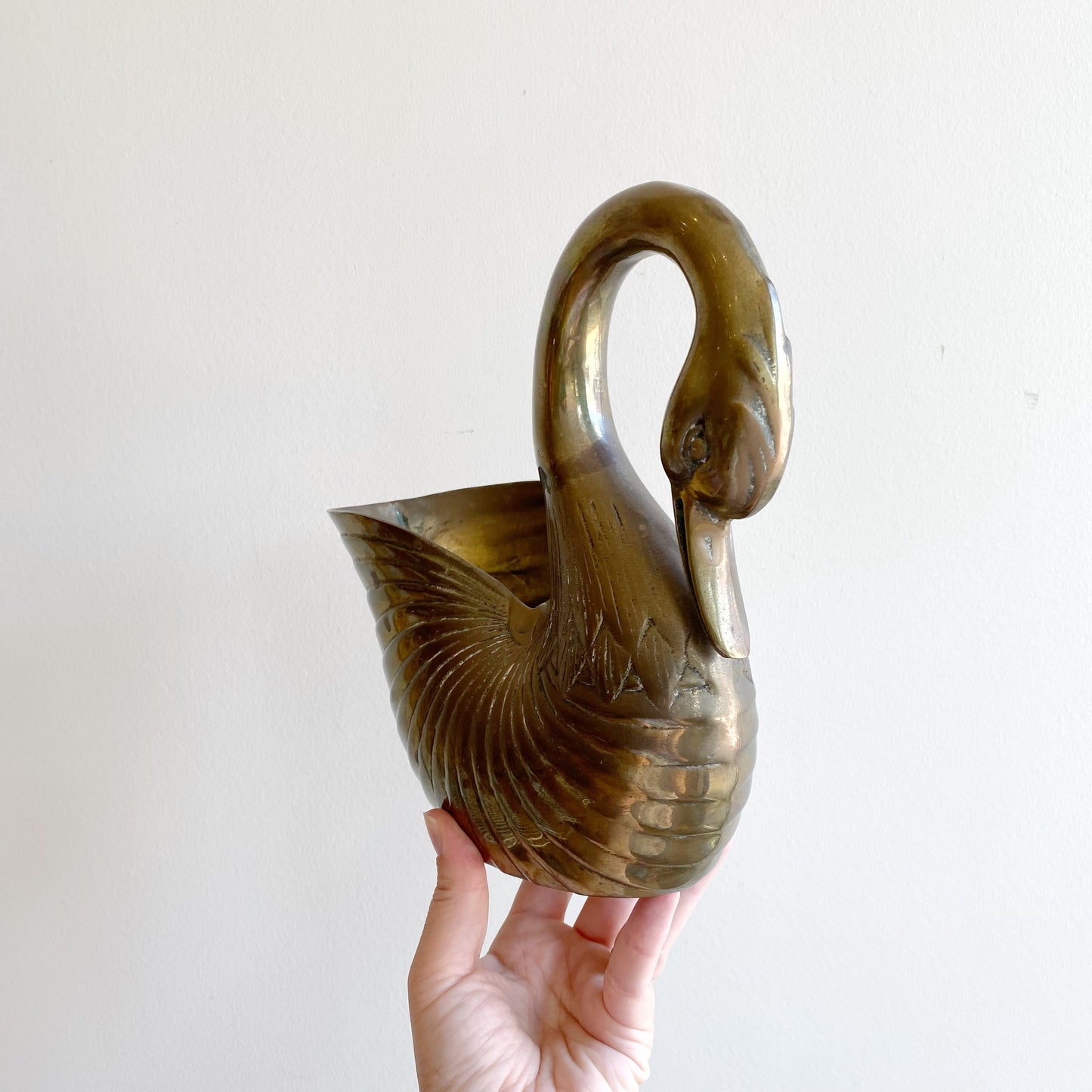Large Vintage Brass Swan Planter