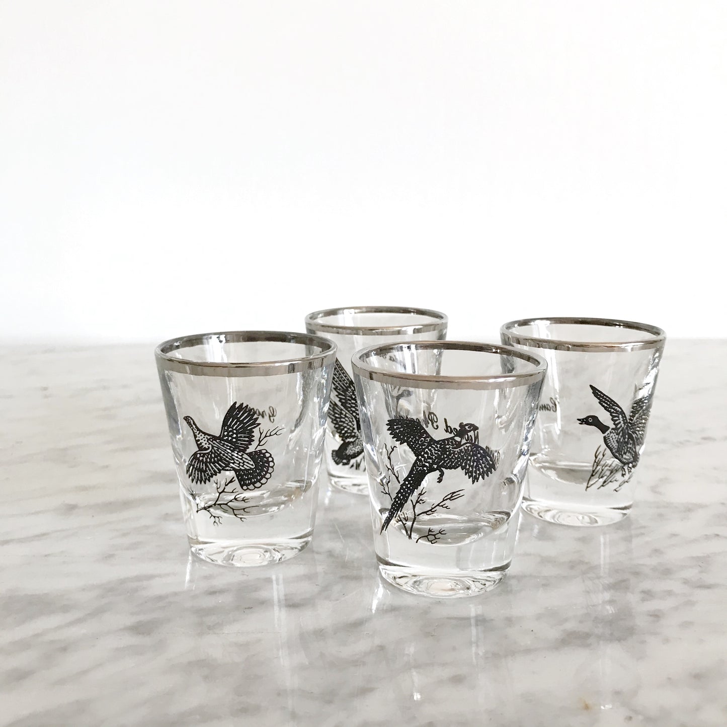 Set of 4 Vintage Bird Shot Glasses