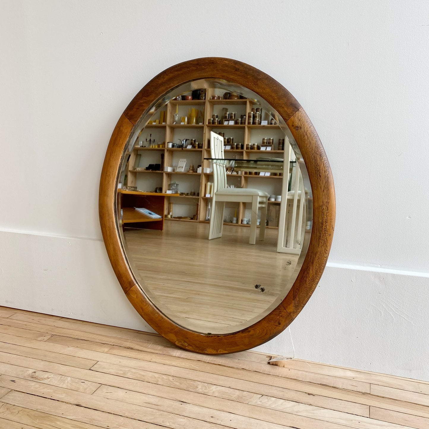Antique Oval Wood Frame Mirror
