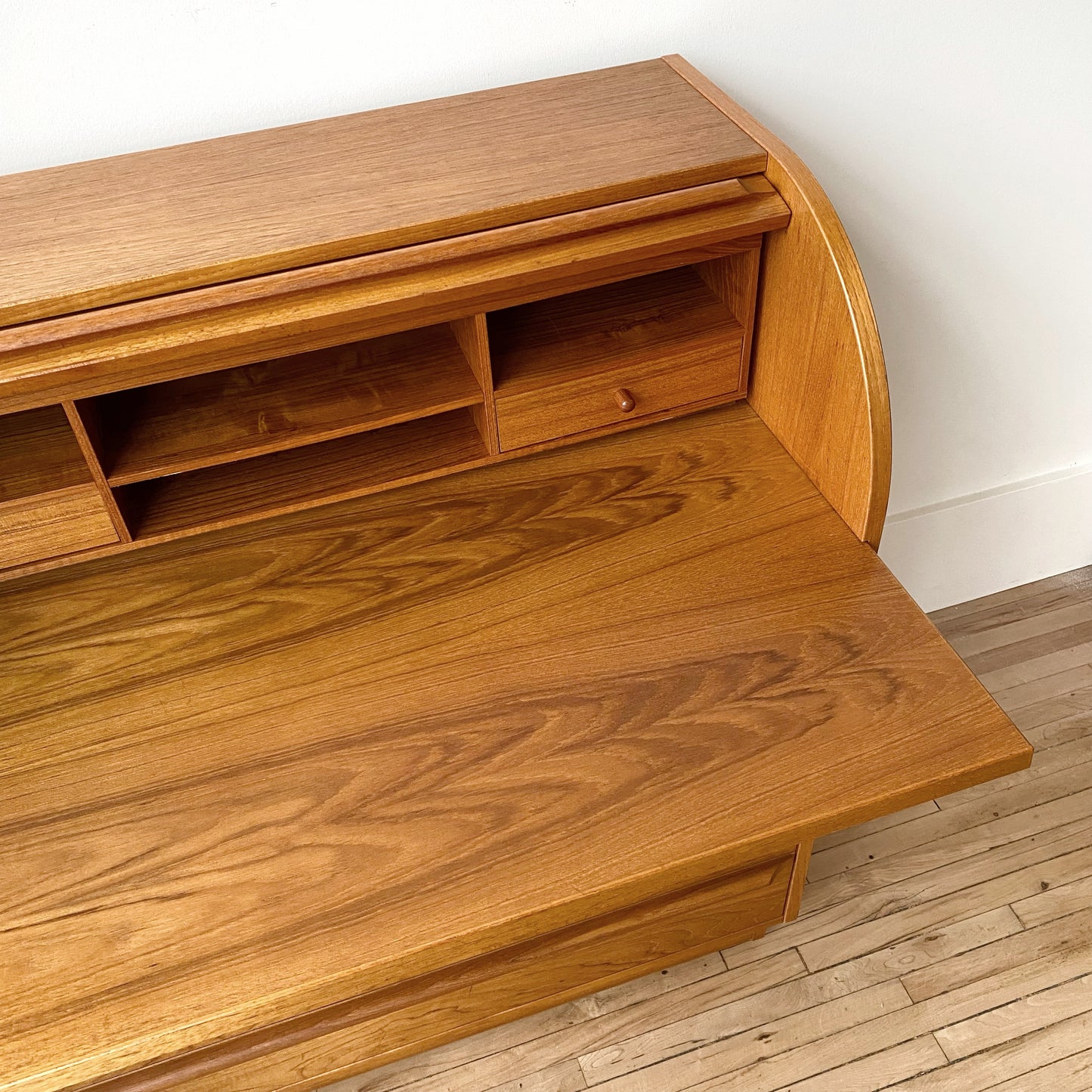 Vintage Teak Roll-top Secretary Desk