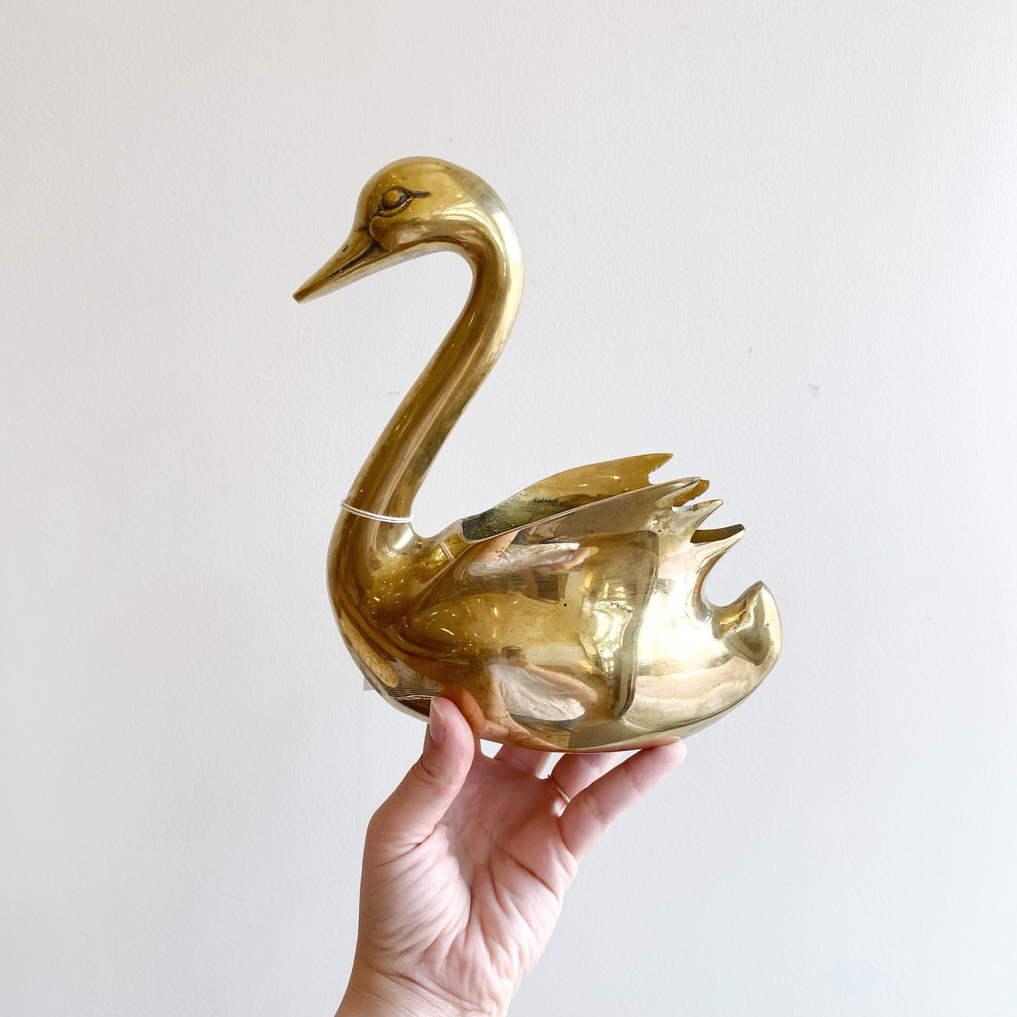 Large Vintage Brass Swan Planter