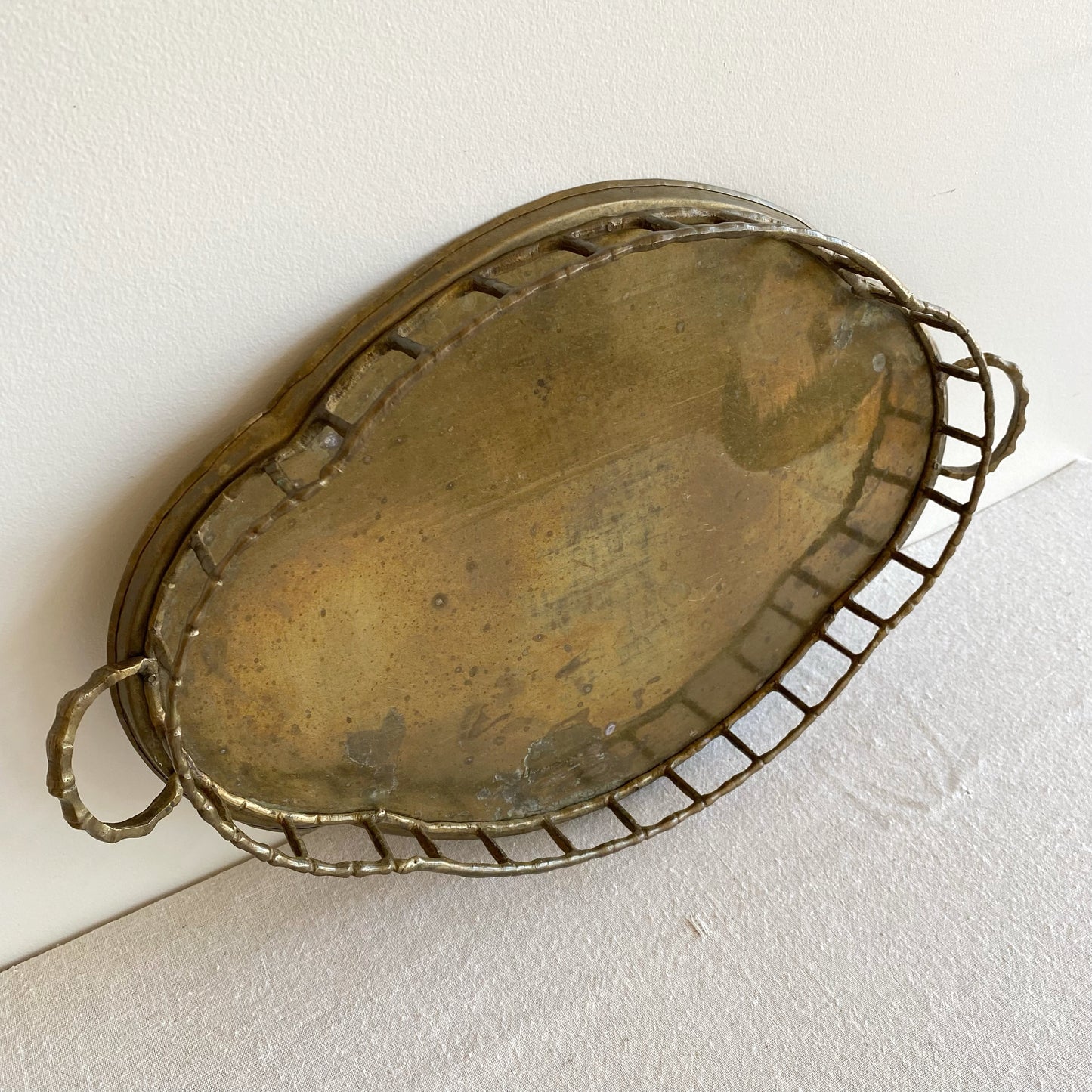 Vintage Brass Tray with Rail