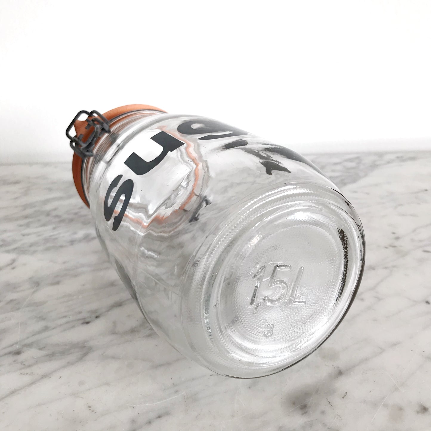 Vintage Glass Sugar Jar with Typography