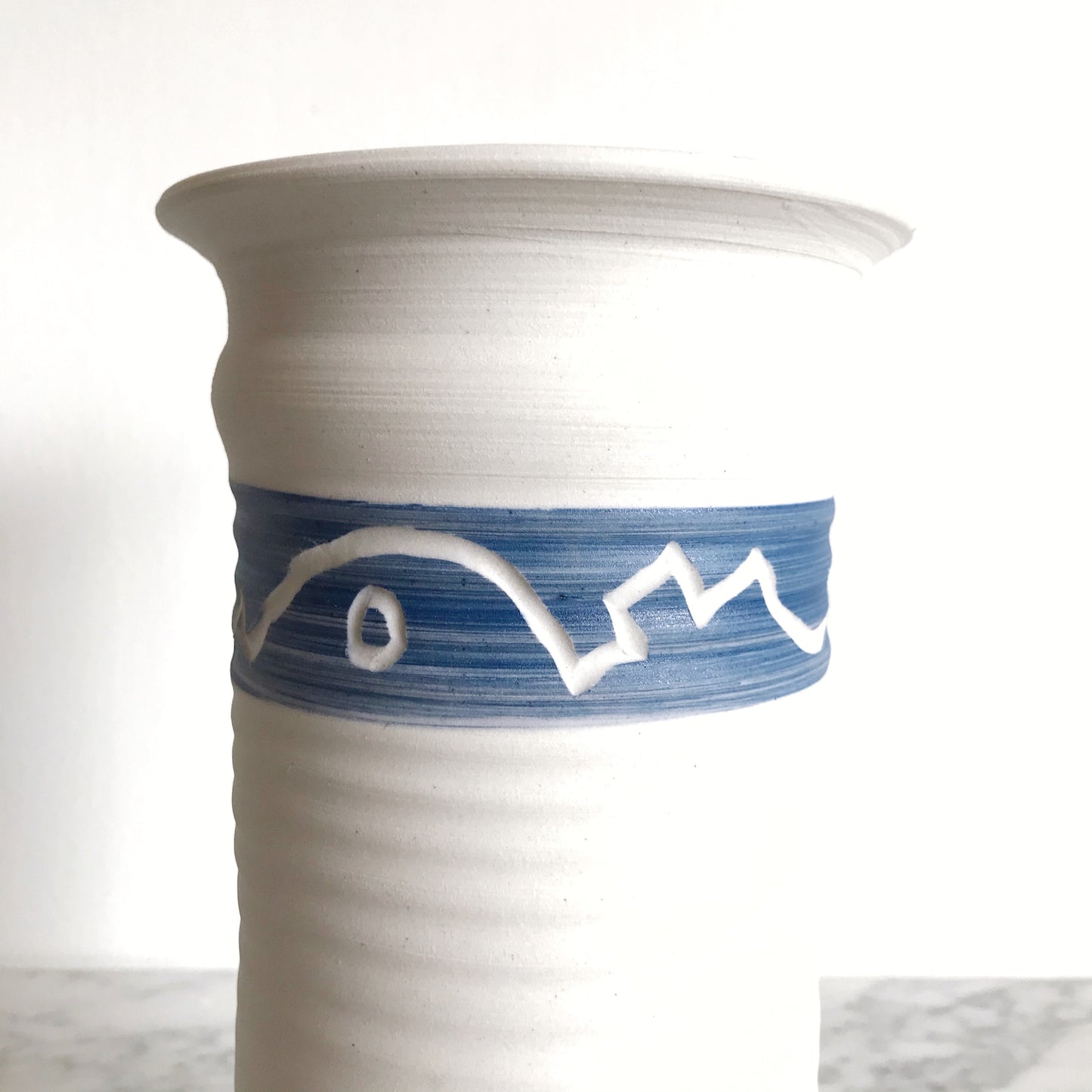 XL Stoneware Vase, White w/ Blue, R. Rowland
