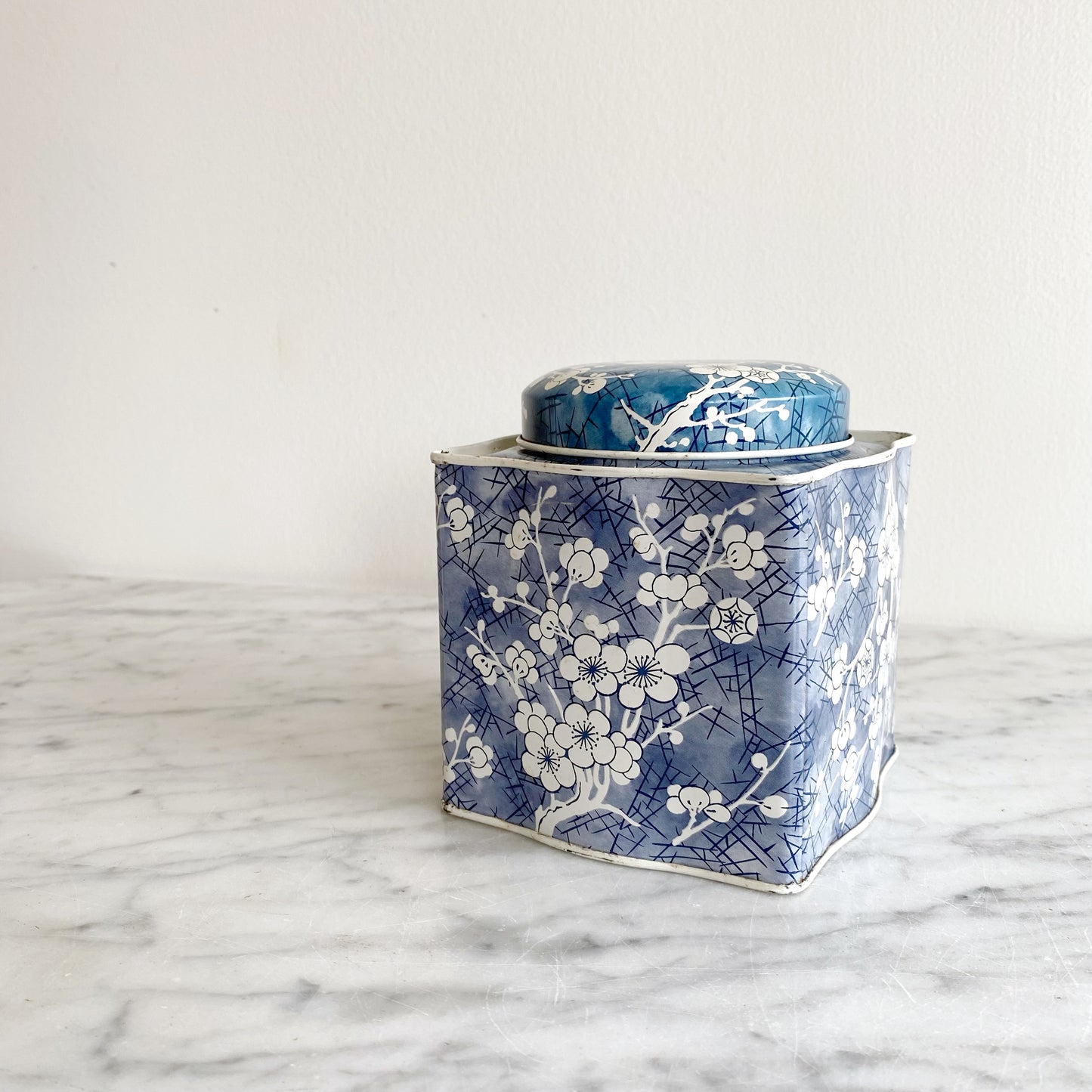 Vintage Blue And White Tin