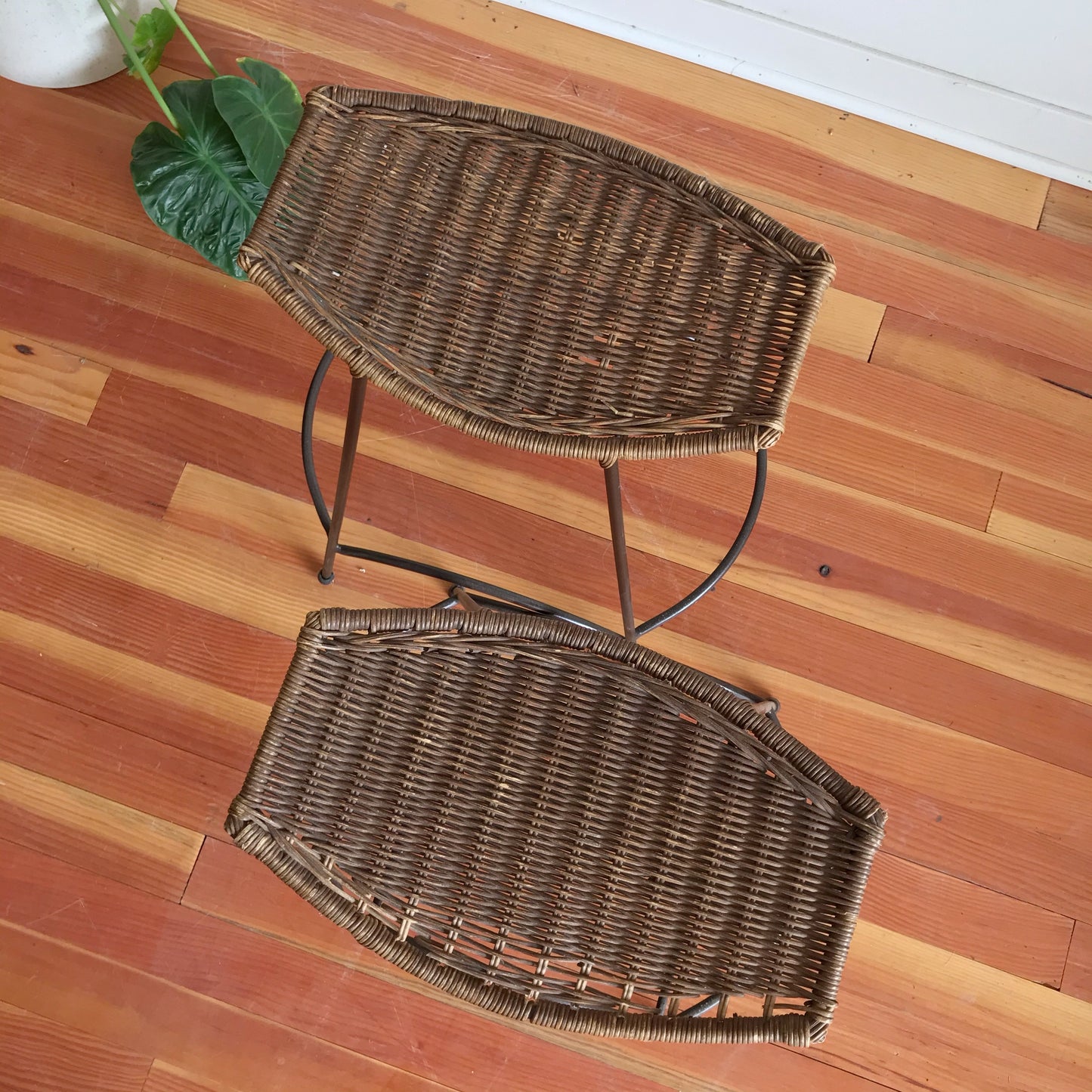 Pair of Vintage Wicker Stools, Attr. Arthur Umanoff