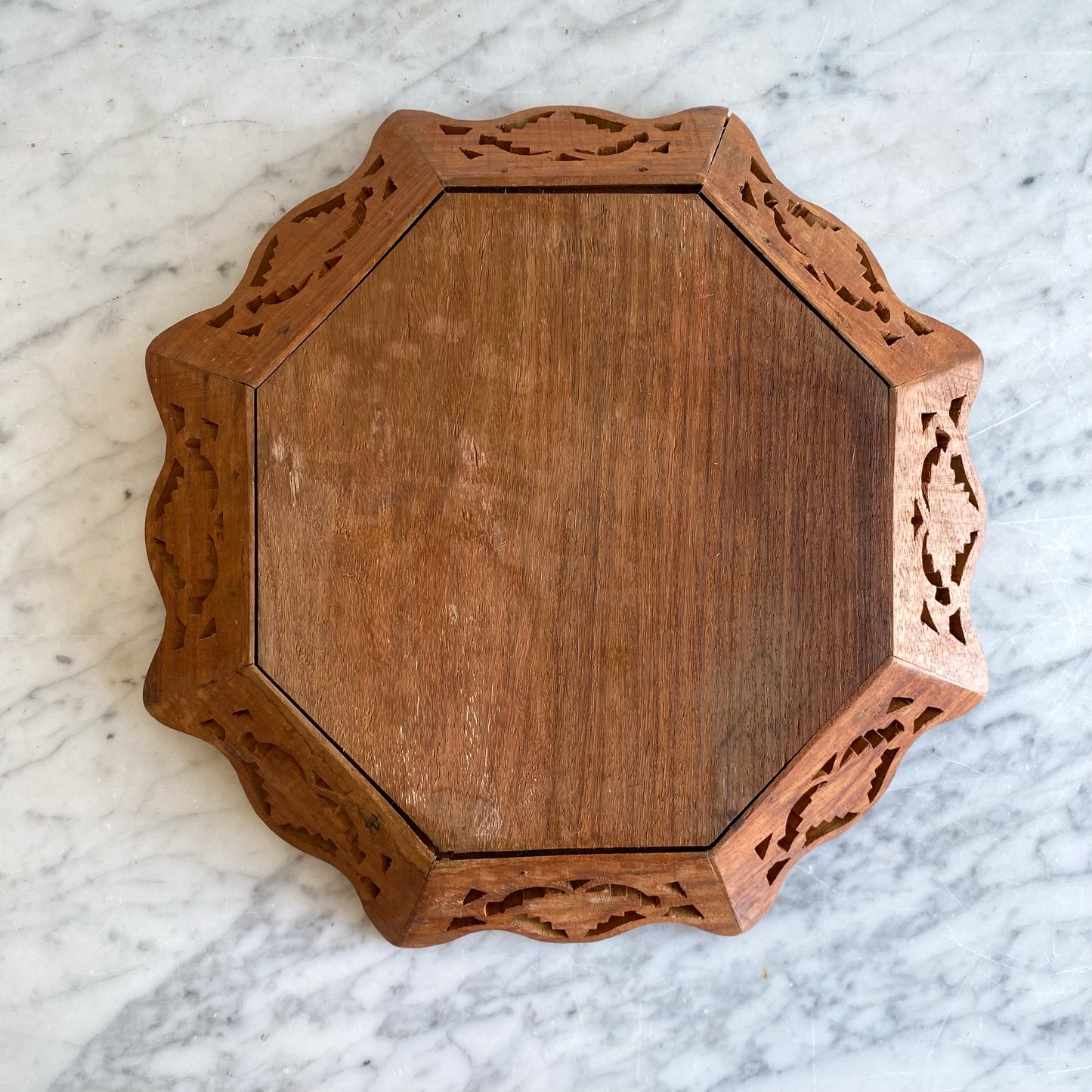 Vintage Wood Tray with Flower + Leaf Design