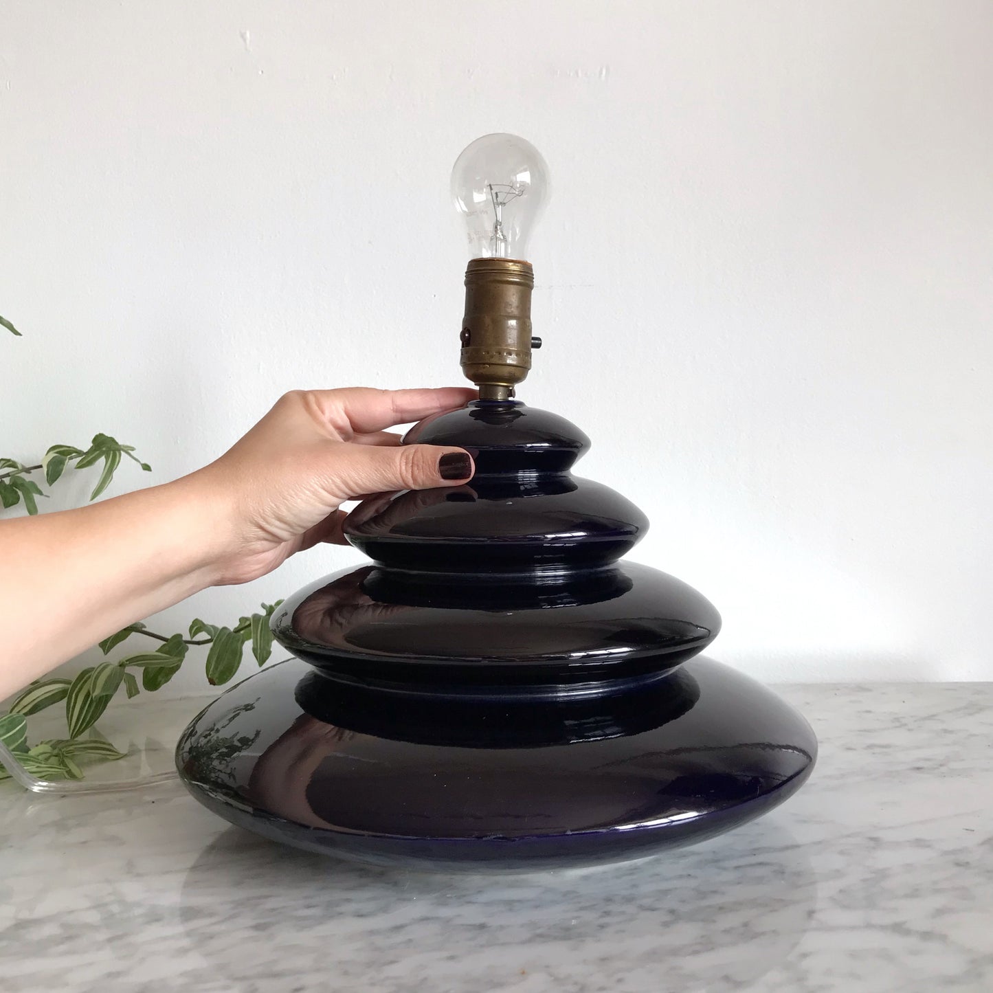 Sculptural Mid-Century Ceramic Lamp, Midnight Blue