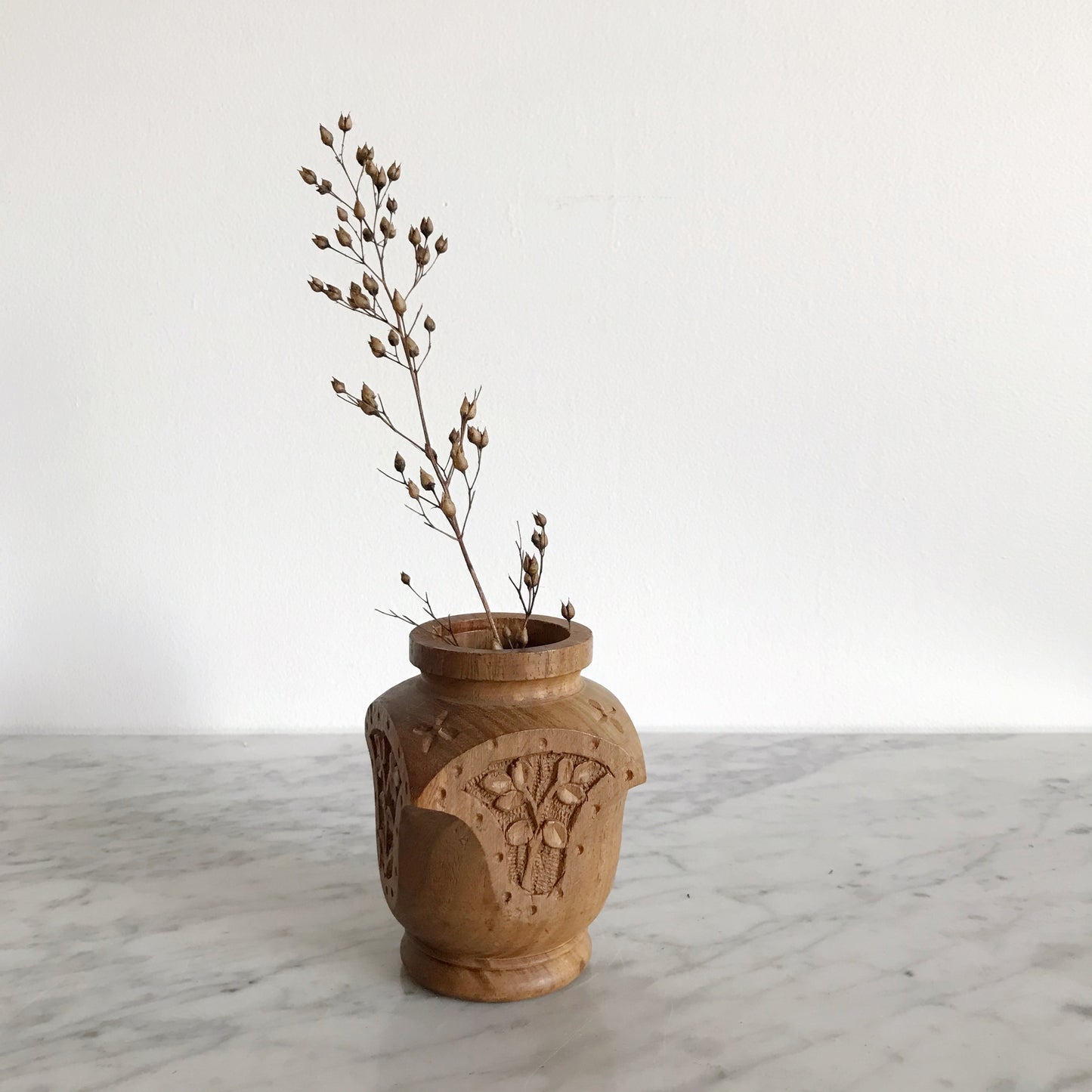 Carved Wood Pencil Cup, India