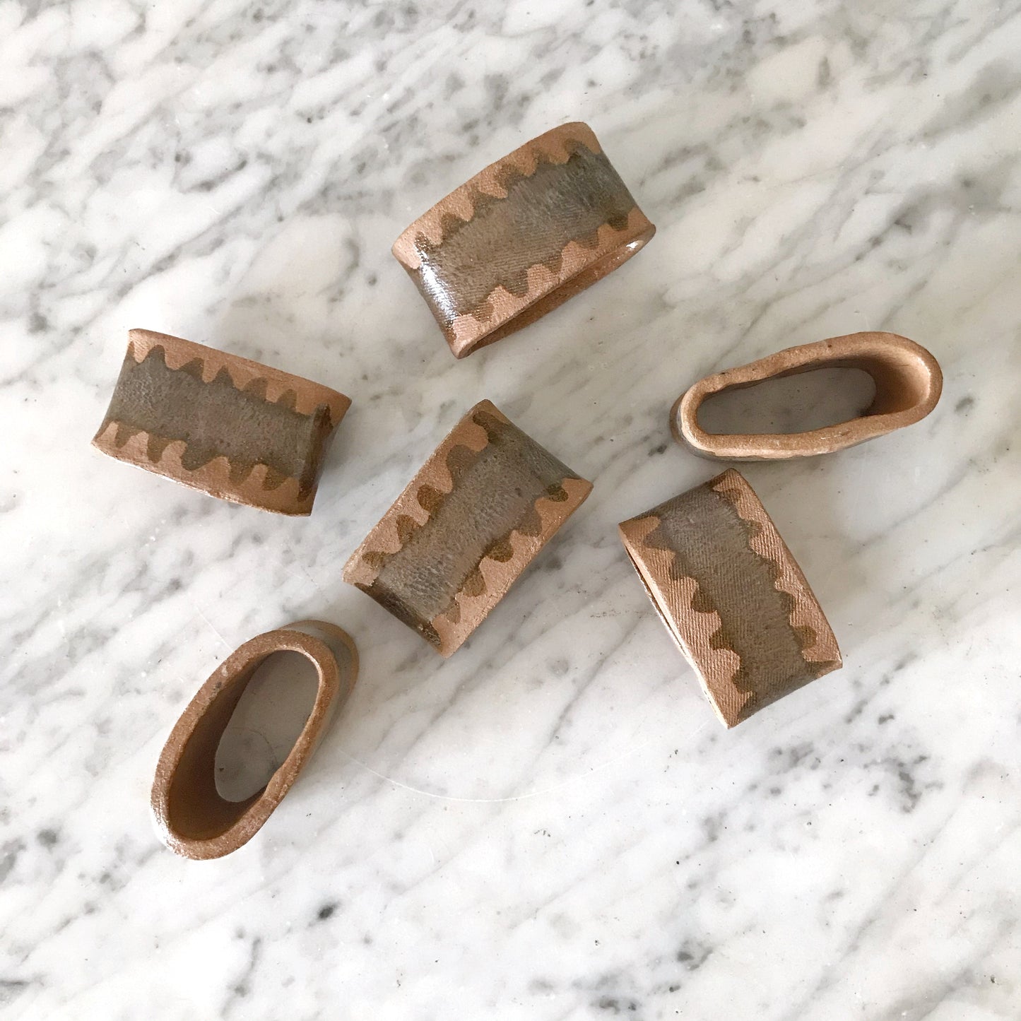 Set of 6 Vintage Handmade Clay Napkin Rings