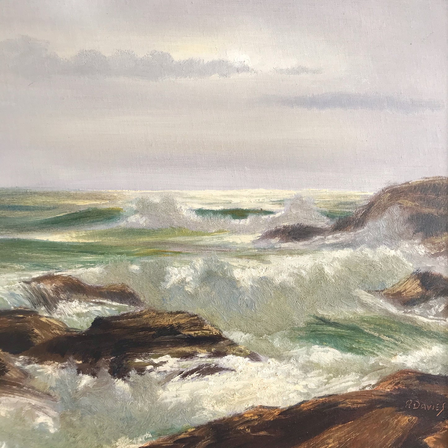 Large Original Seascape Painting by Ronald Davies (24 x 28)