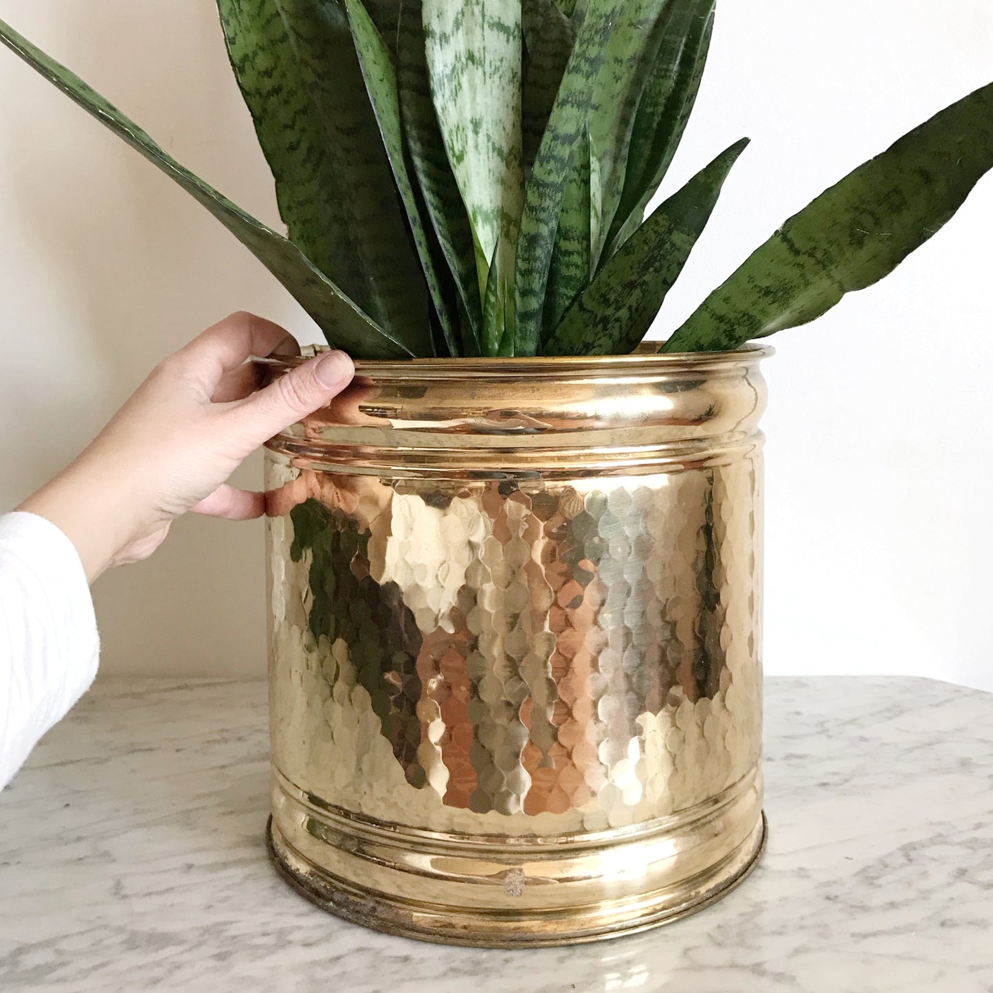 XL Vintage Hammered Brass Planter
