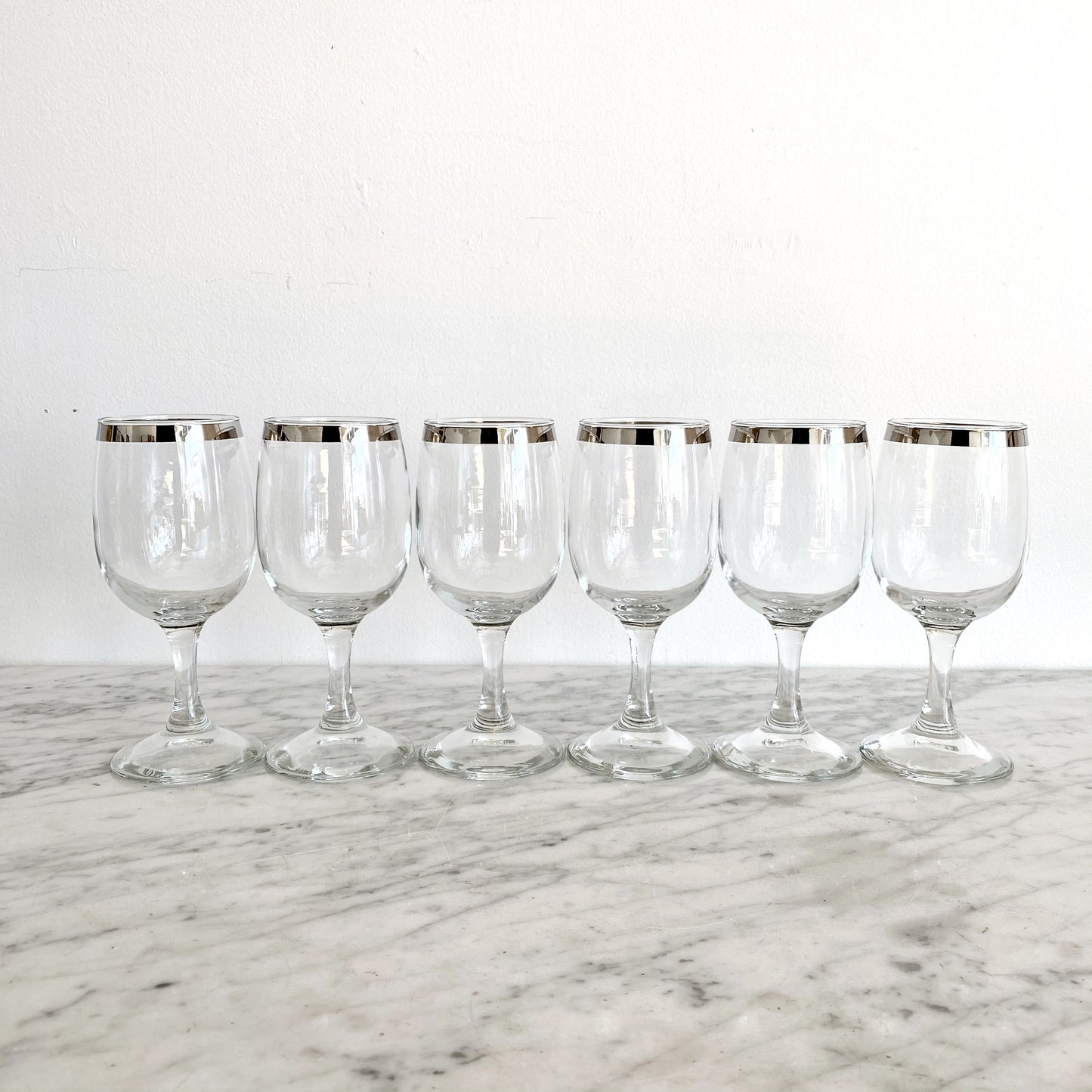 Silver Rimmed Wine Glasses, Set of 6
