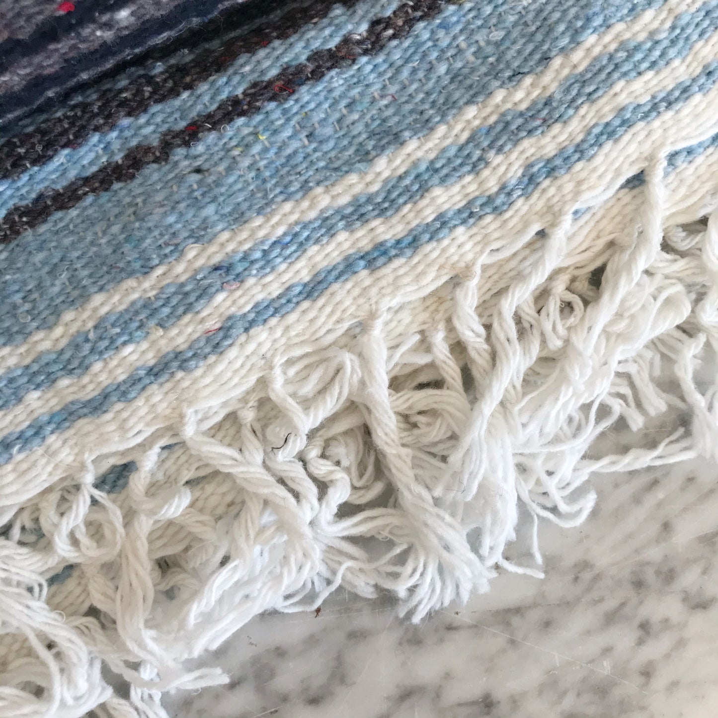 Vintage Hand-Loomed Blanket, Light Blue