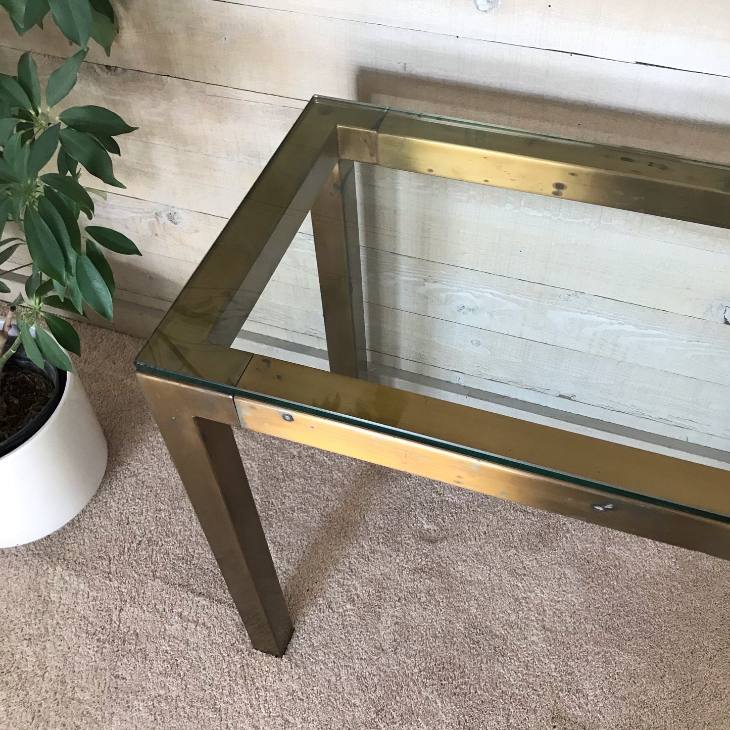 Vintage Gold + Glass Parsons Console Table