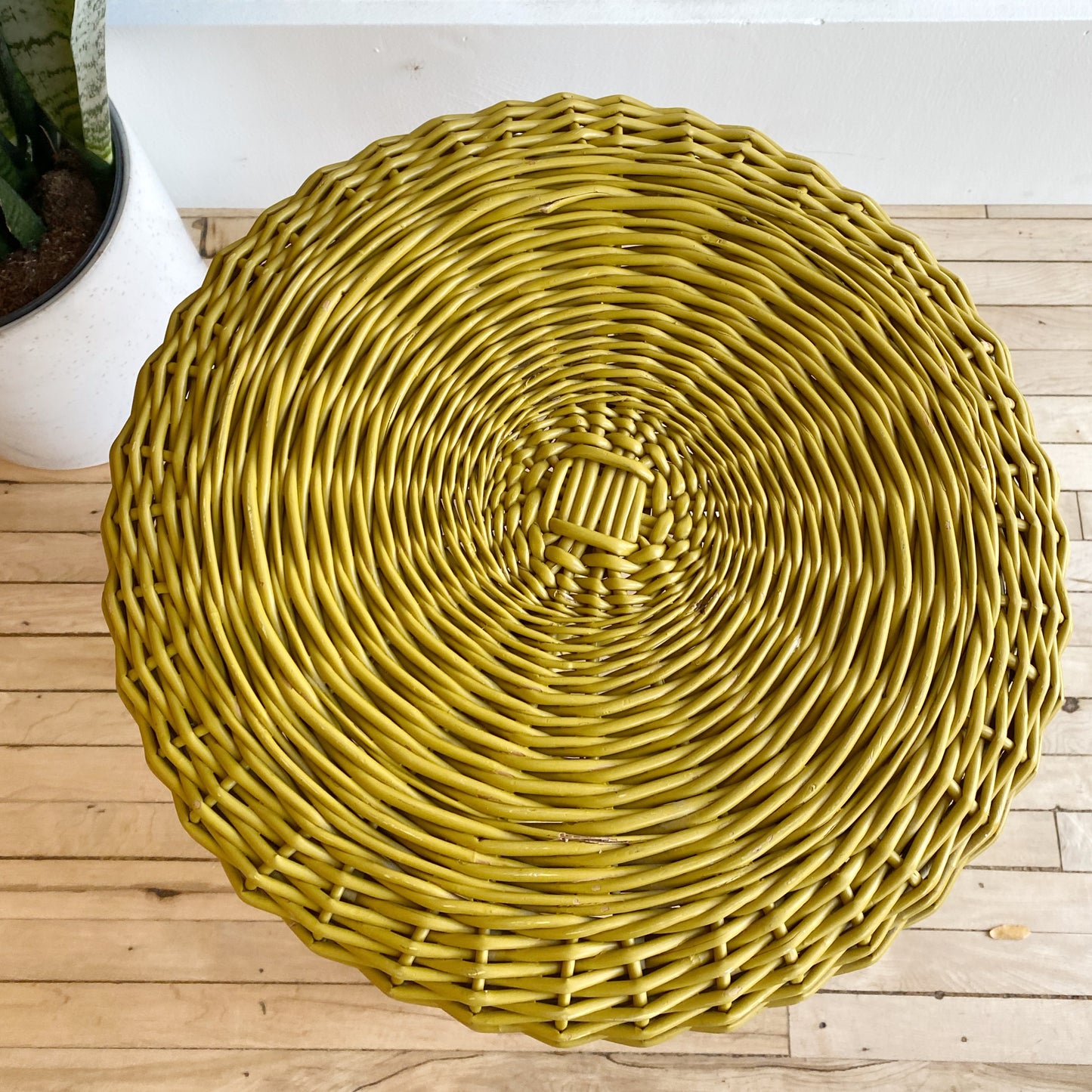 Vintage Wicker Stool, Mustard