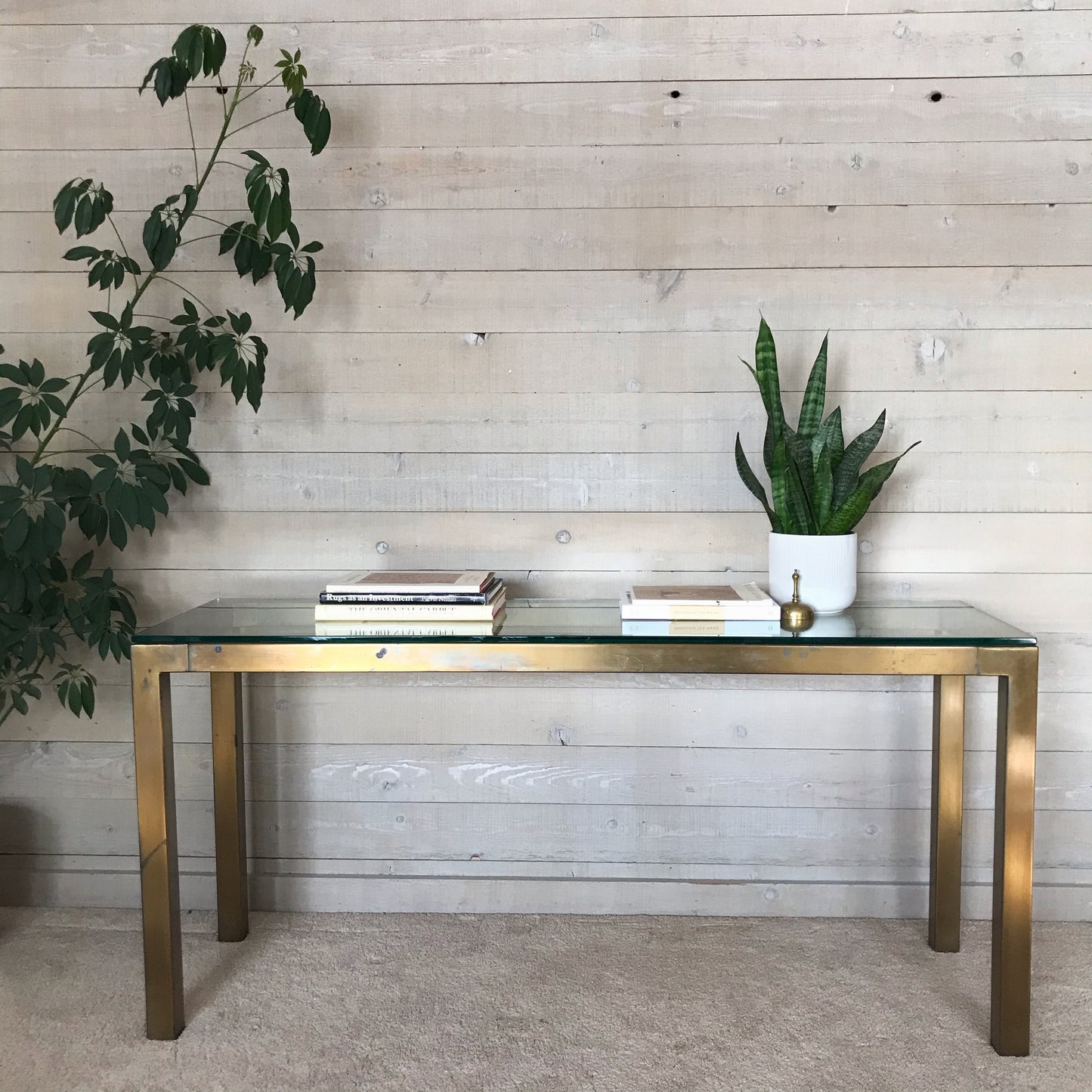 Vintage Gold + Glass Parsons Console Table