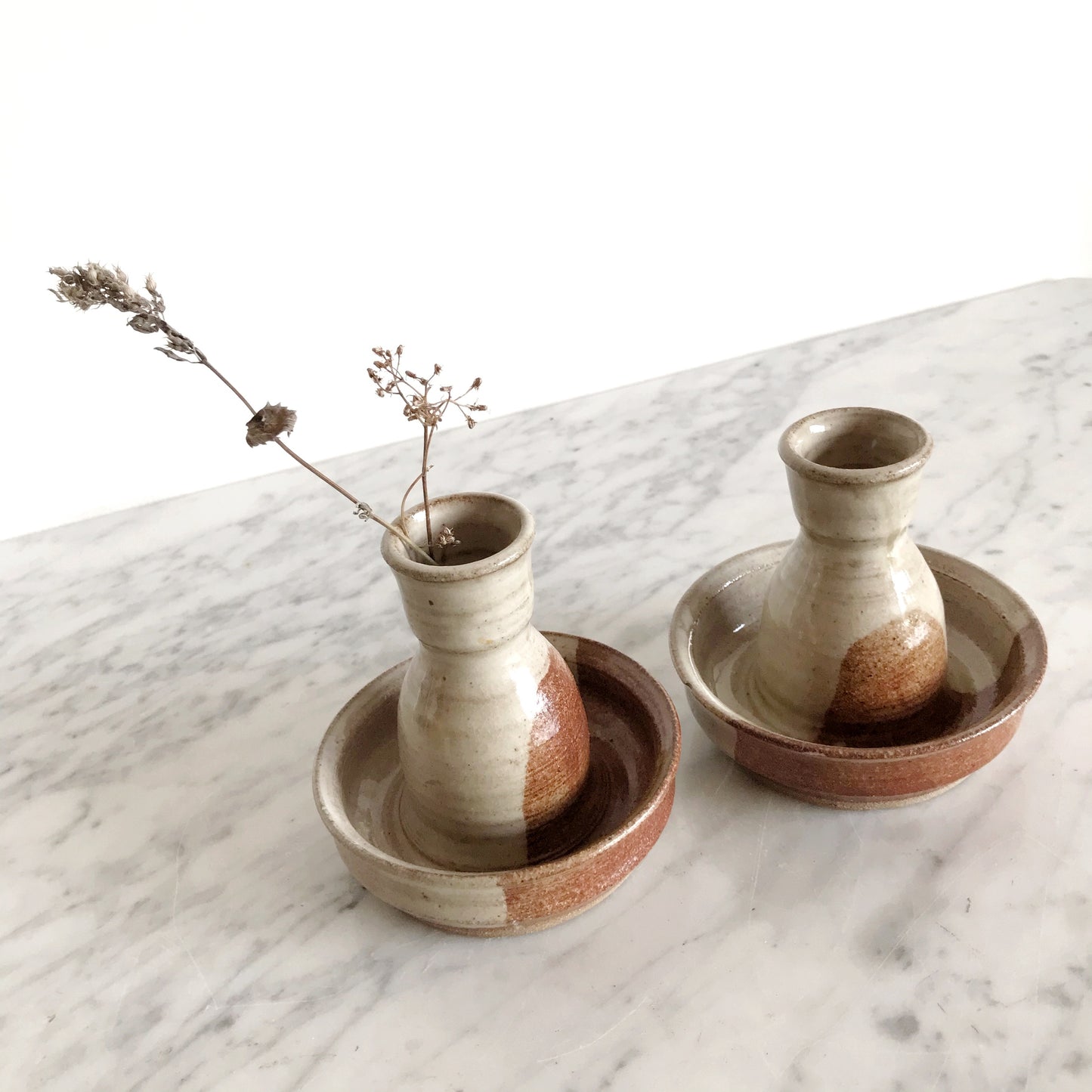 Pair of Vintage Stoneware Pottery Holders