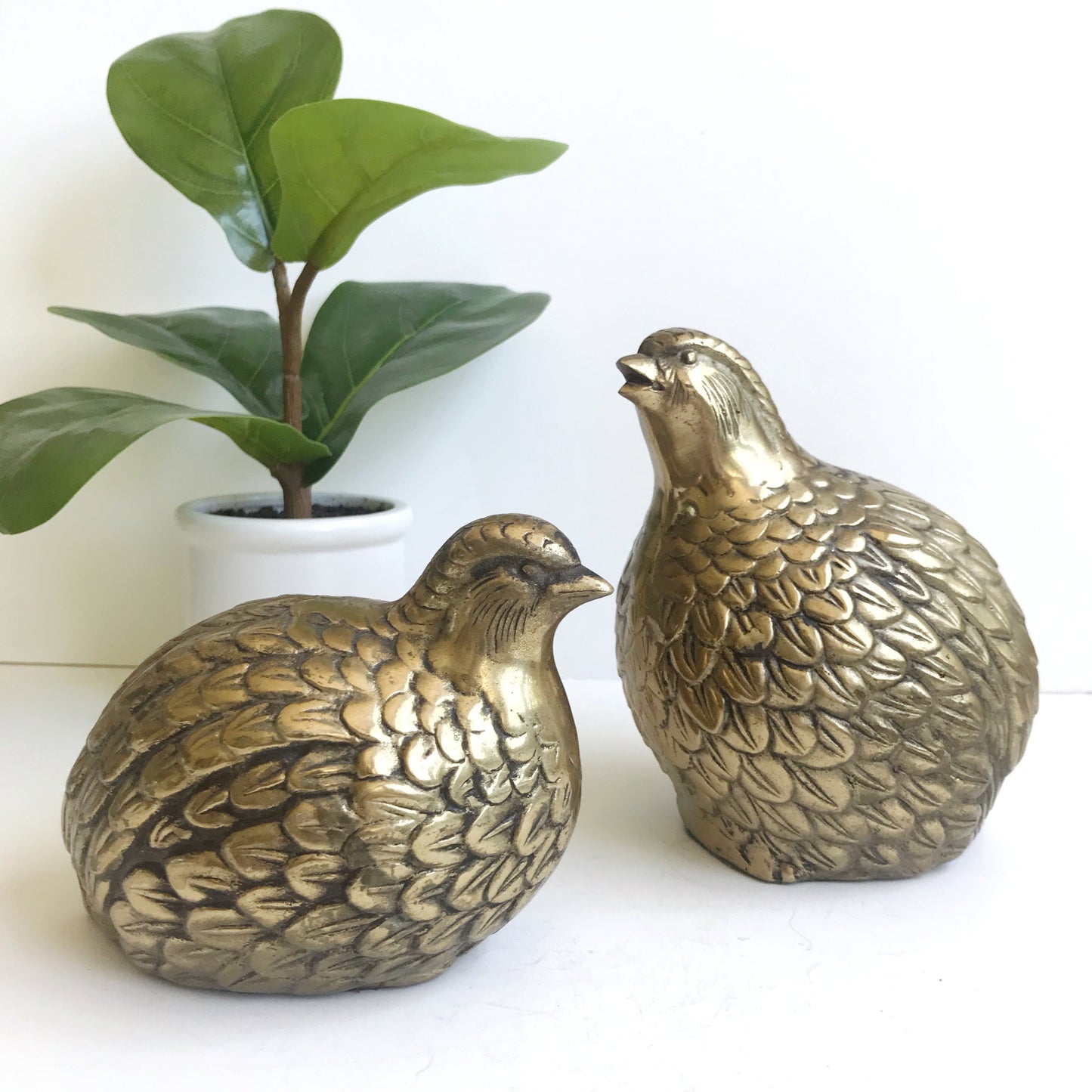 Pair of Beautiful Vintage Brass Quail