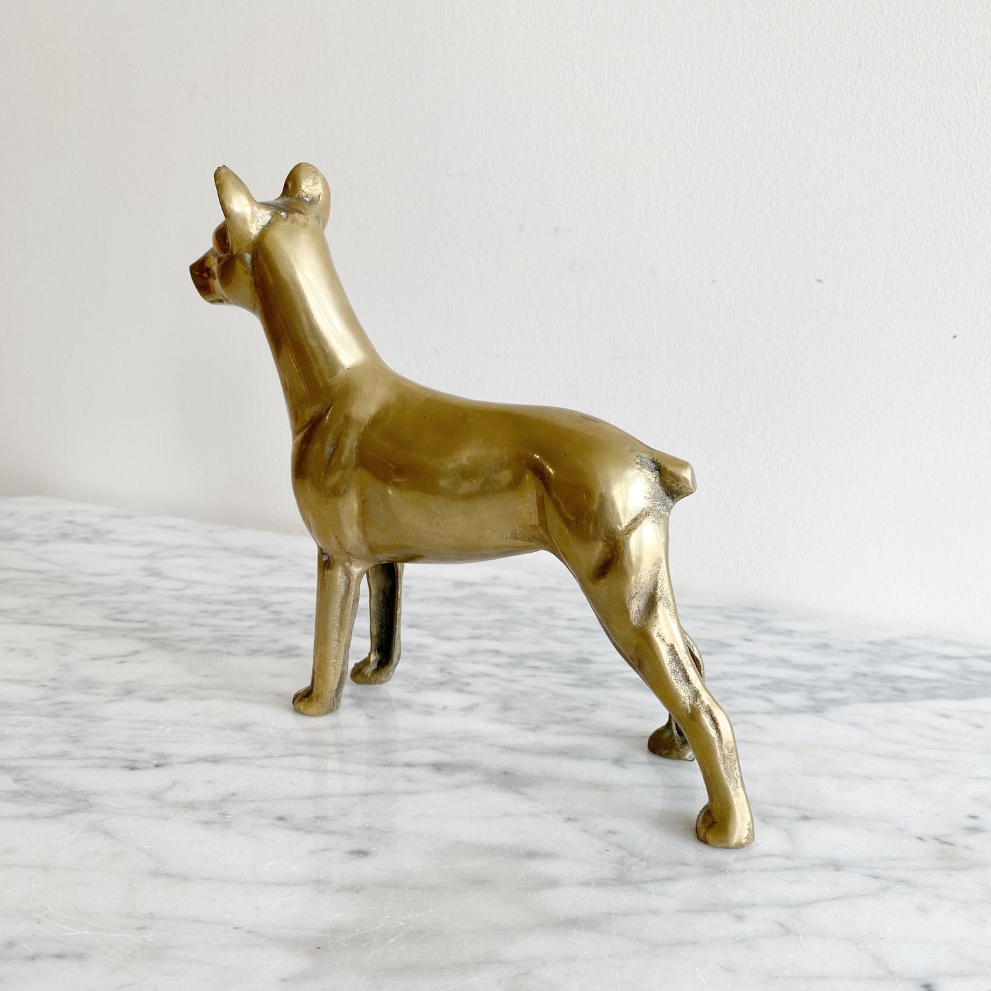 Large Vintage Brass Dog: Doberman Pinscher