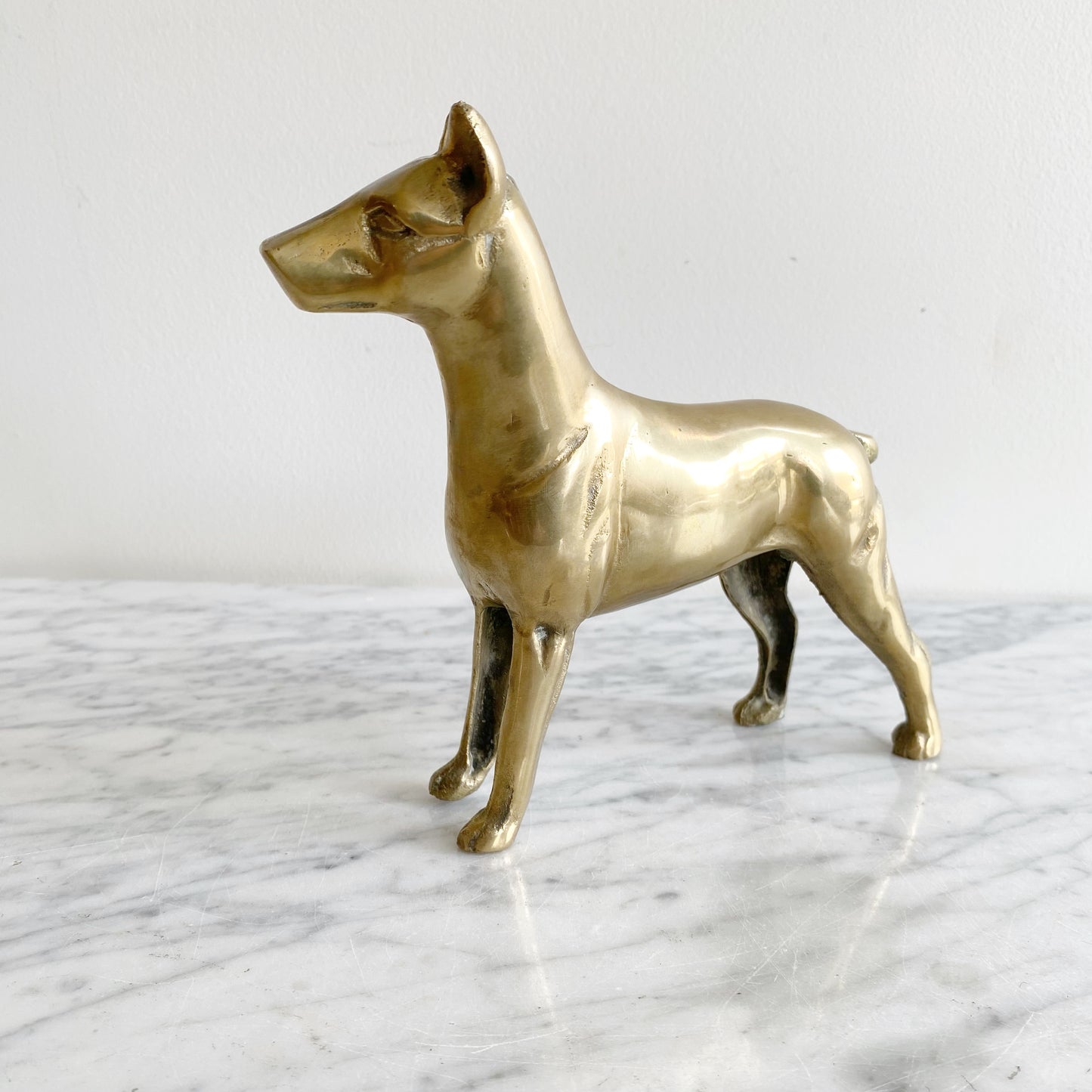 Large Vintage Brass Dog: Doberman Pinscher