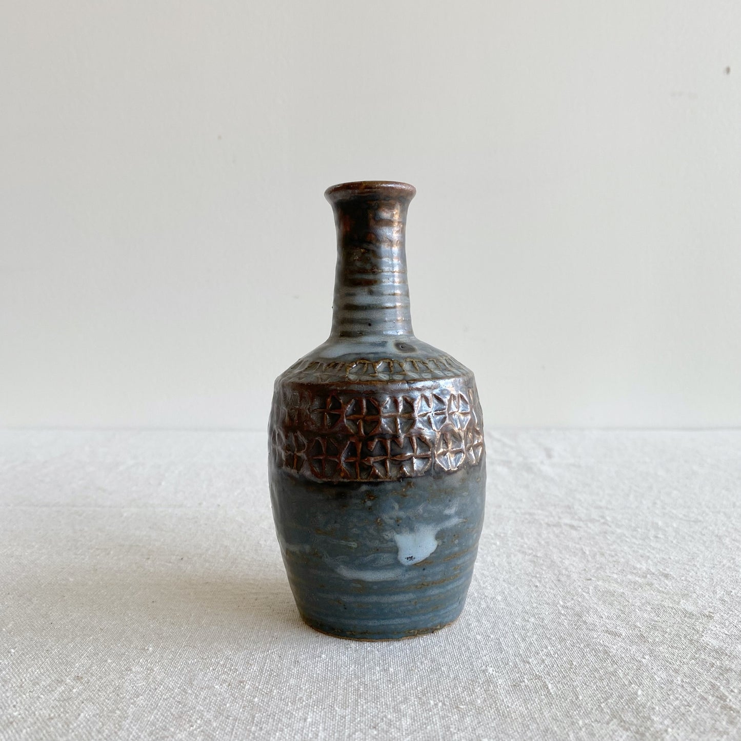 Vintage Textured Stoneware Bud Vase