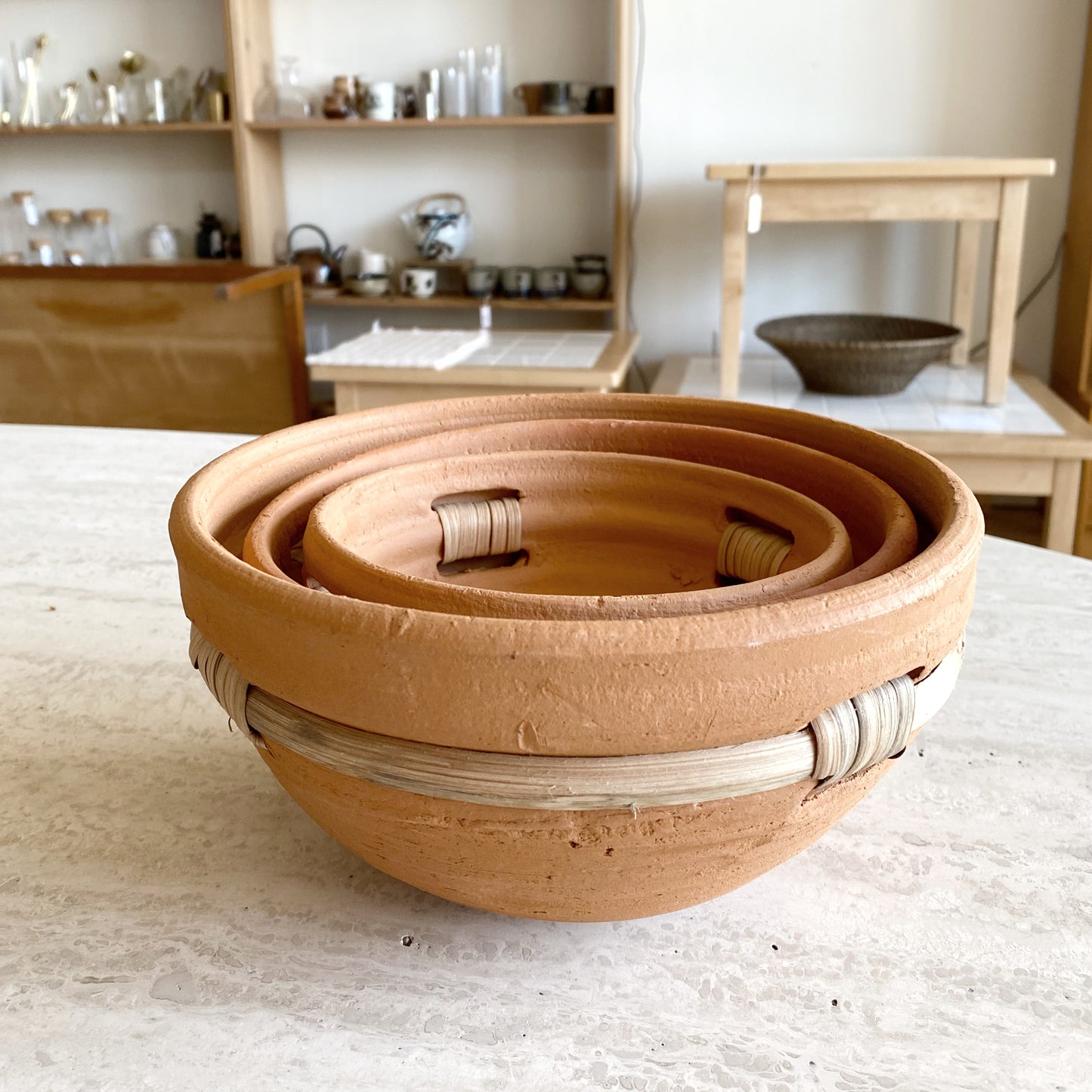 Set of Vintage Terra-cotta Clay Nesting Bowls