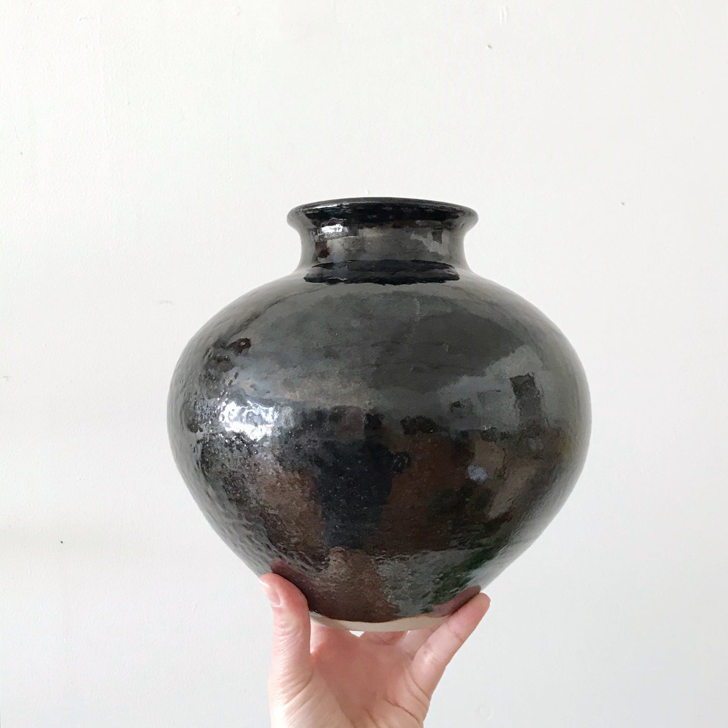 Large Vintage Studio Pottery Vase, Dark Blue-Black