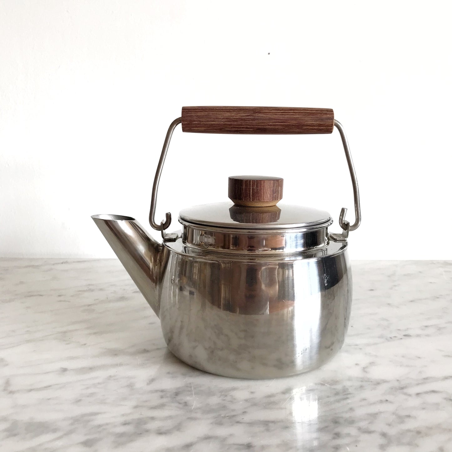 Vintage Stainless Modern Kettle, Rosewood Handles