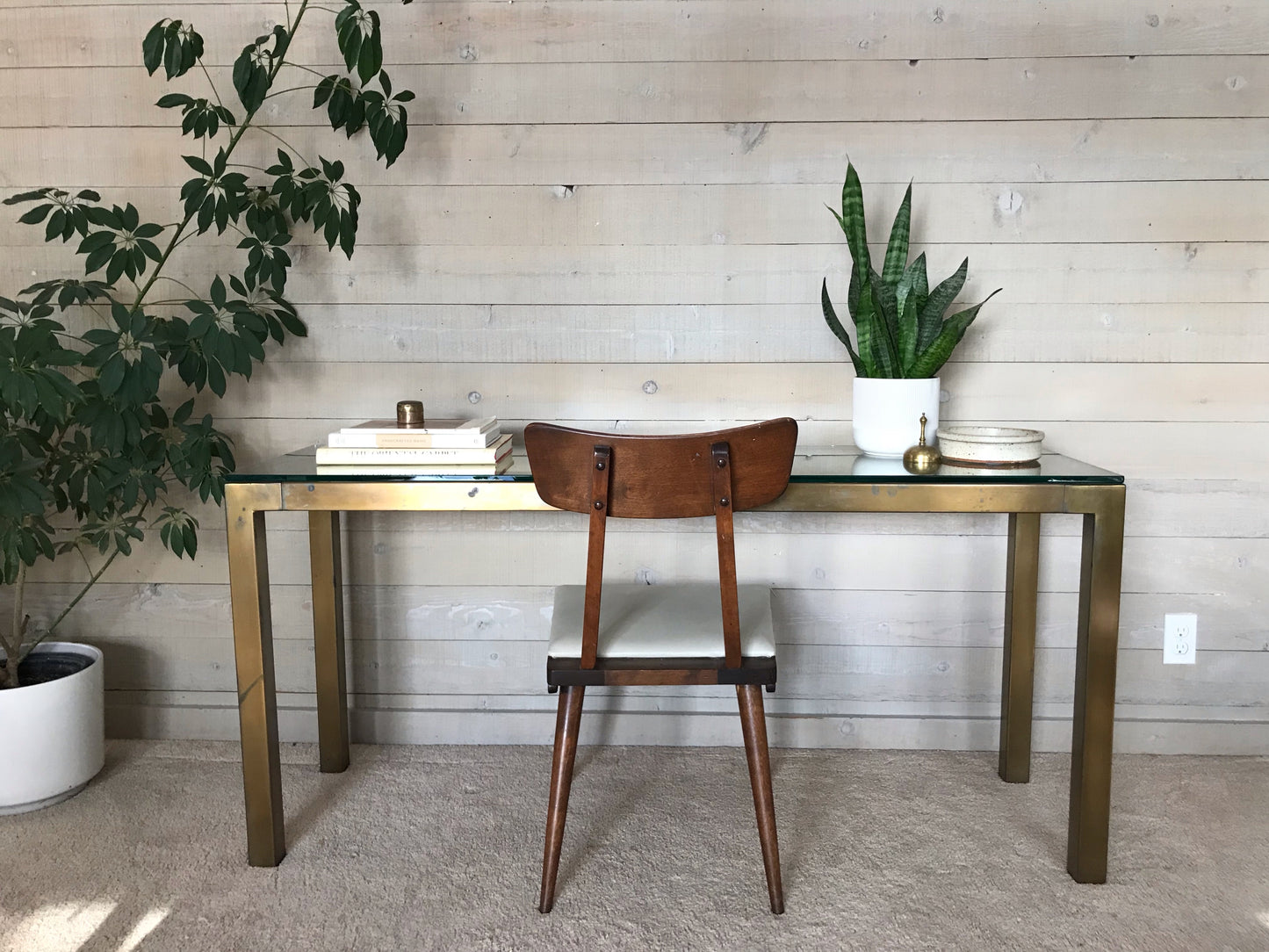 Vintage Gold + Glass Parsons Console Table