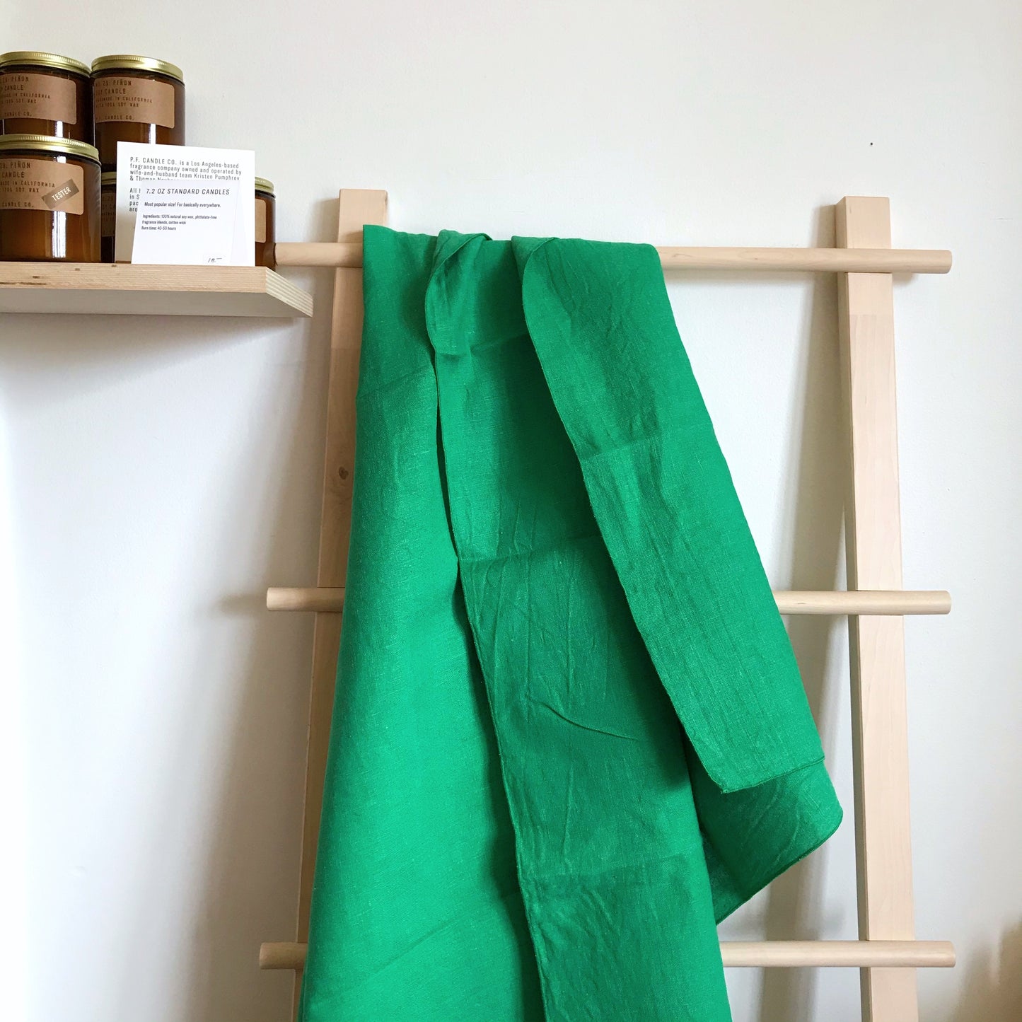 Vintage Green Linen Tablecloth (65 x 49”)