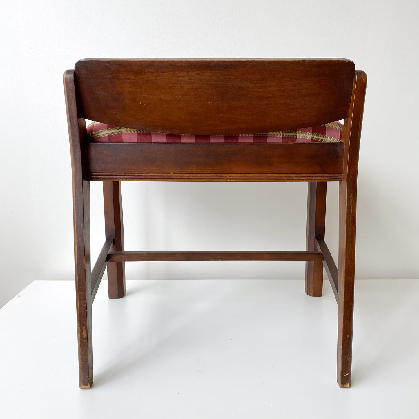 Antique Vanity Stool with Silk Plaid Seat