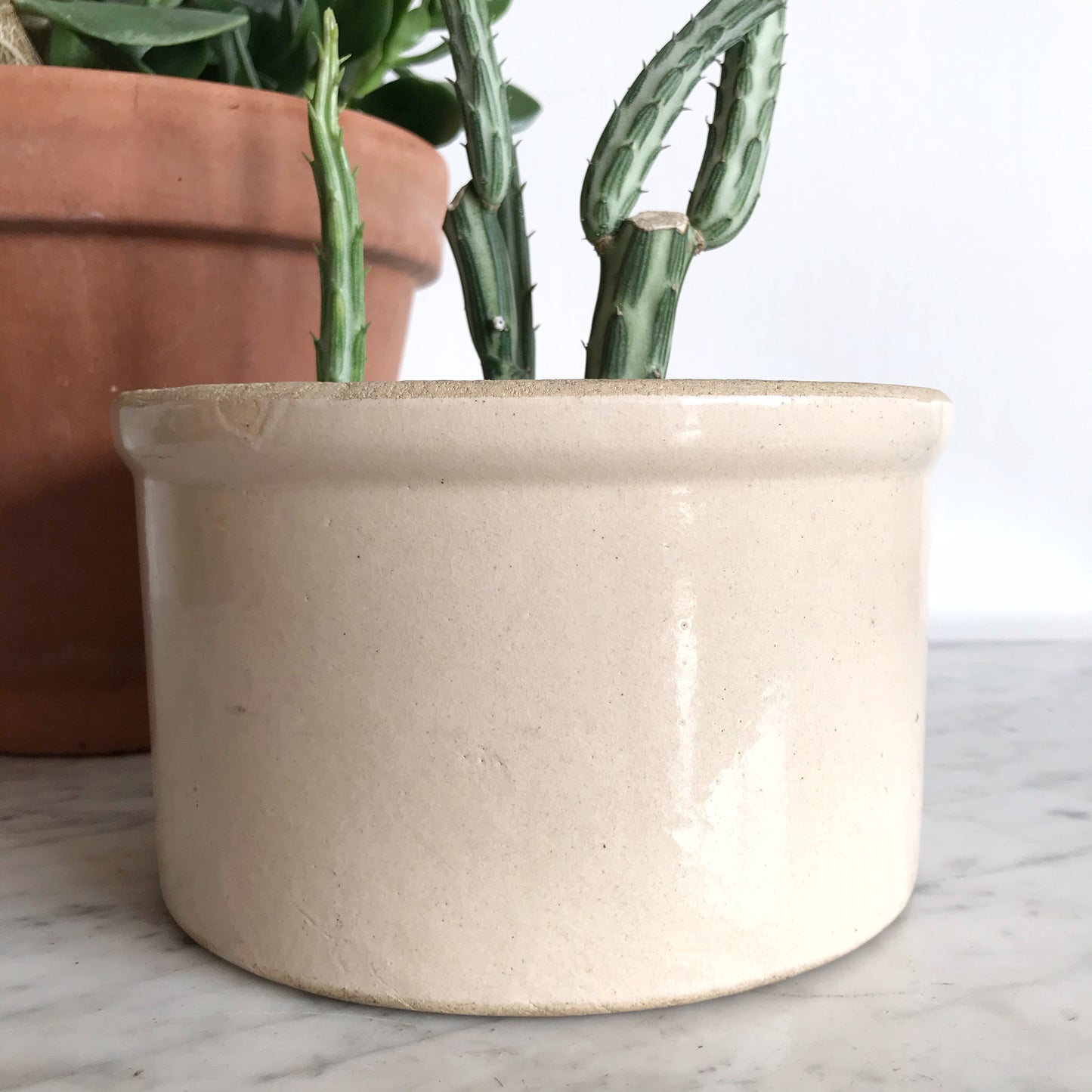 Vintage Sandy Stoneware Crock Planter